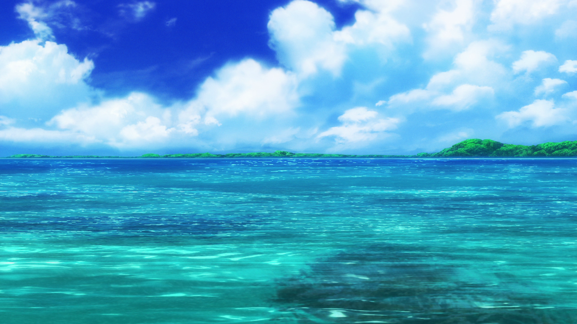 Non Non Biyori Nature Sea Anime Water Artwork Blue Clouds Turquoise 1920x1080