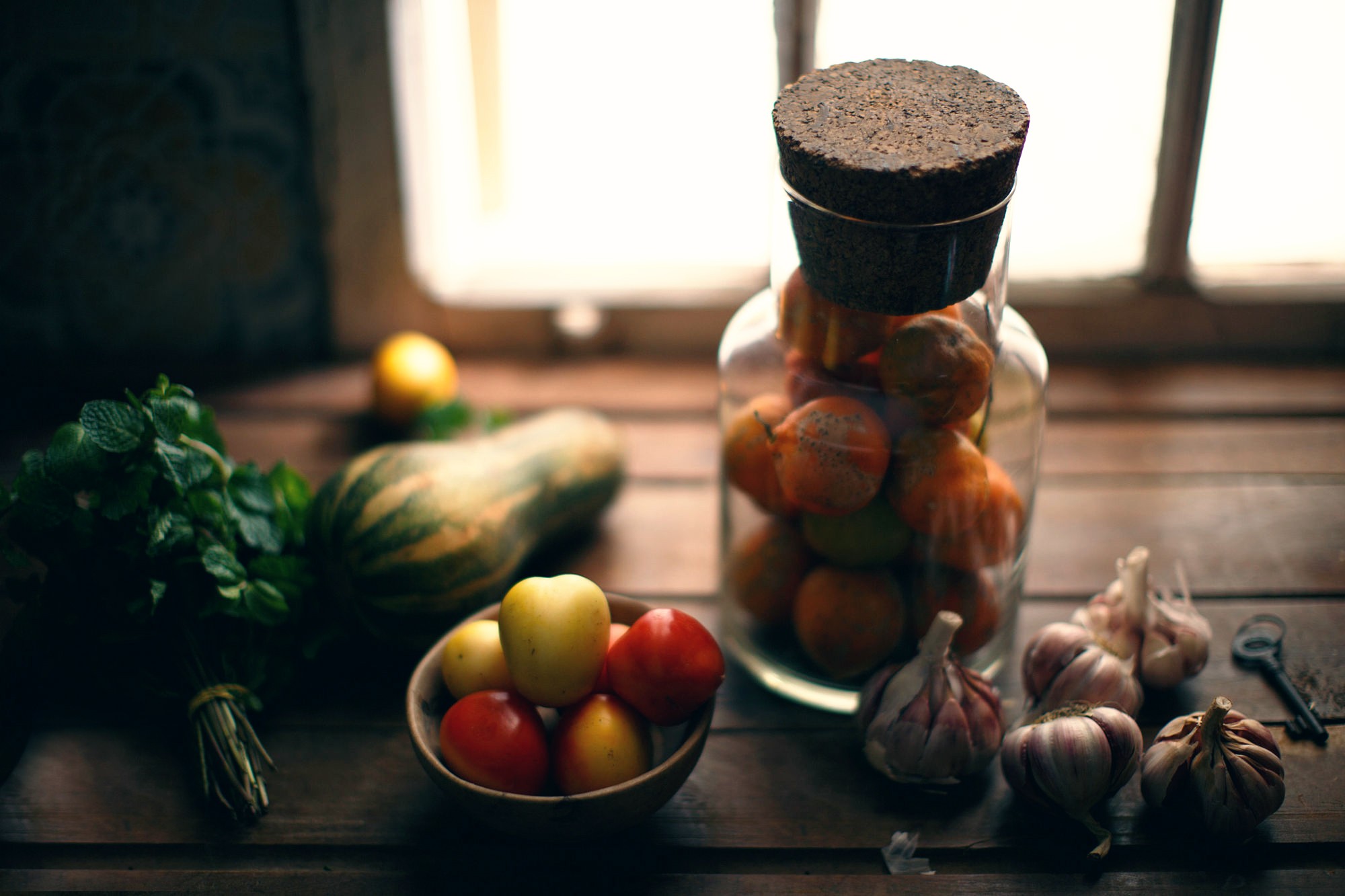 Food Vegetables Depth Of Field Jars Garlic Wooden Surface 2000x1333