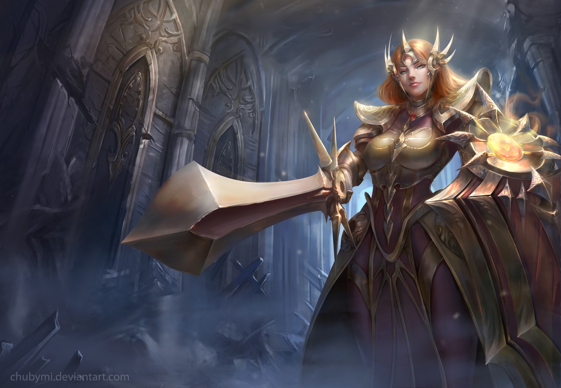 League Of Legends Leona PC Gaming DeviantArt Sword Fantasy Girl 1920x1329