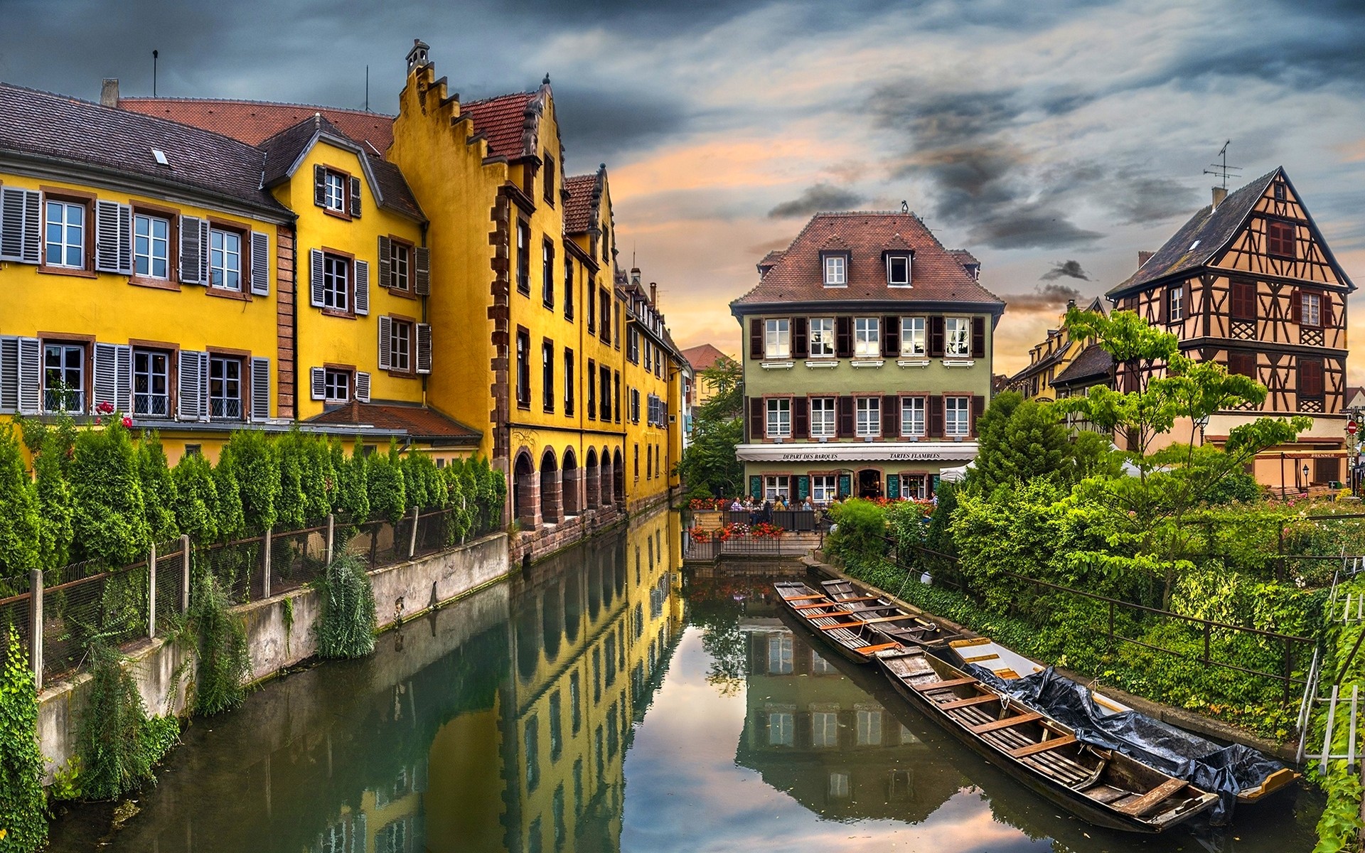 Landscape City Canal Trees Building Water Reflection Colmar France Architecture Old Building Europe  1920x1200