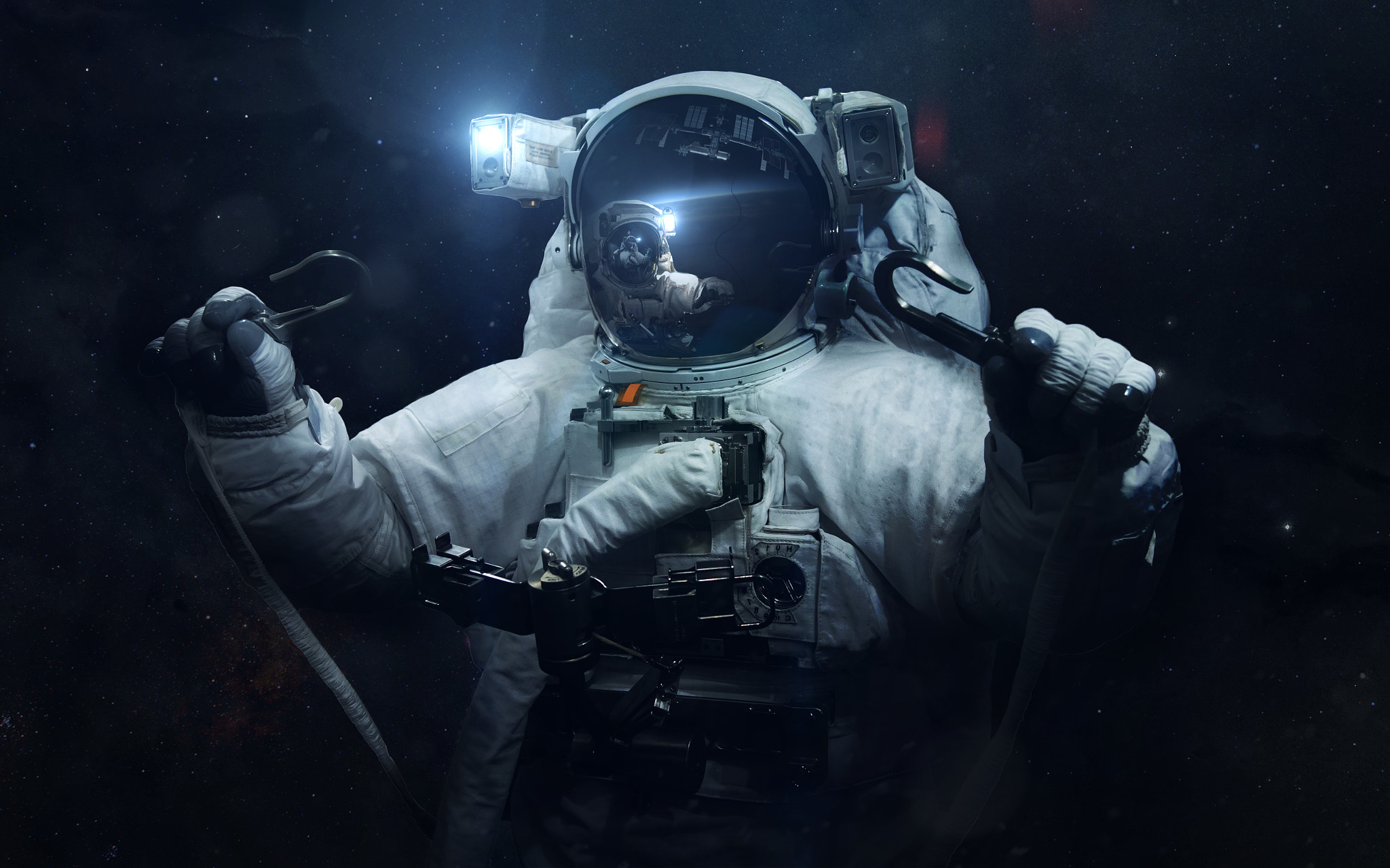 Vadim Sadovski Astronaut Digital Art 500px Space Galaxy Stars Blue 2048x1280