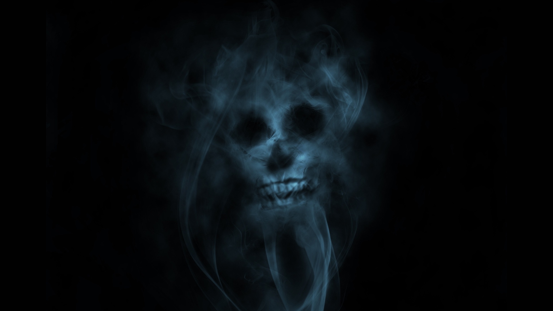 Simple Background Black Background Skull Smoke Blue Smoke 1920x1080
