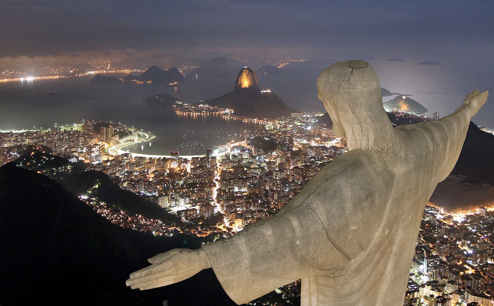 Christ The Redeemer Rio De Janeiro Cityscape Night Statue Brazil 1920x1191