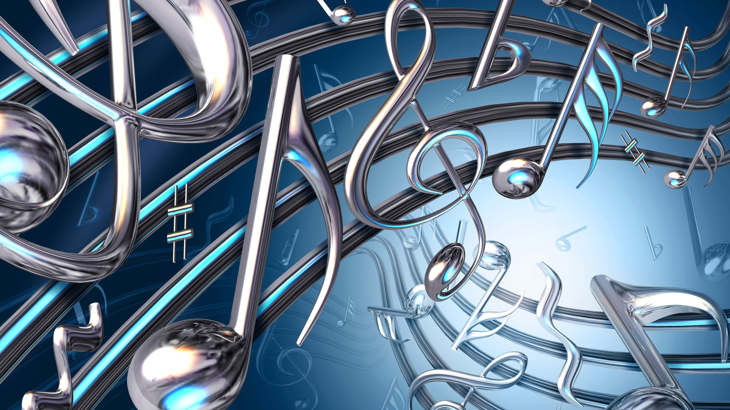 Digital Art Music Musical Notes 3D Treble Clef Blue 2560x1440