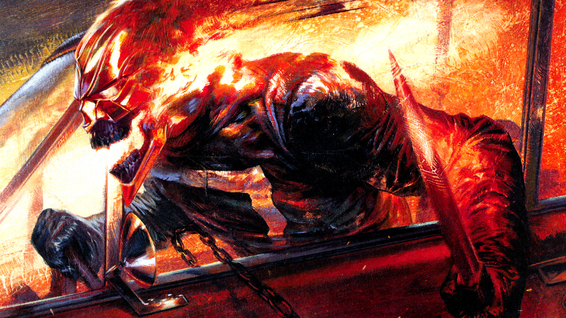 Marvel Comics Robbie Reyes Ghost Rider Skull Burning Sword Chains Car 1920x1080