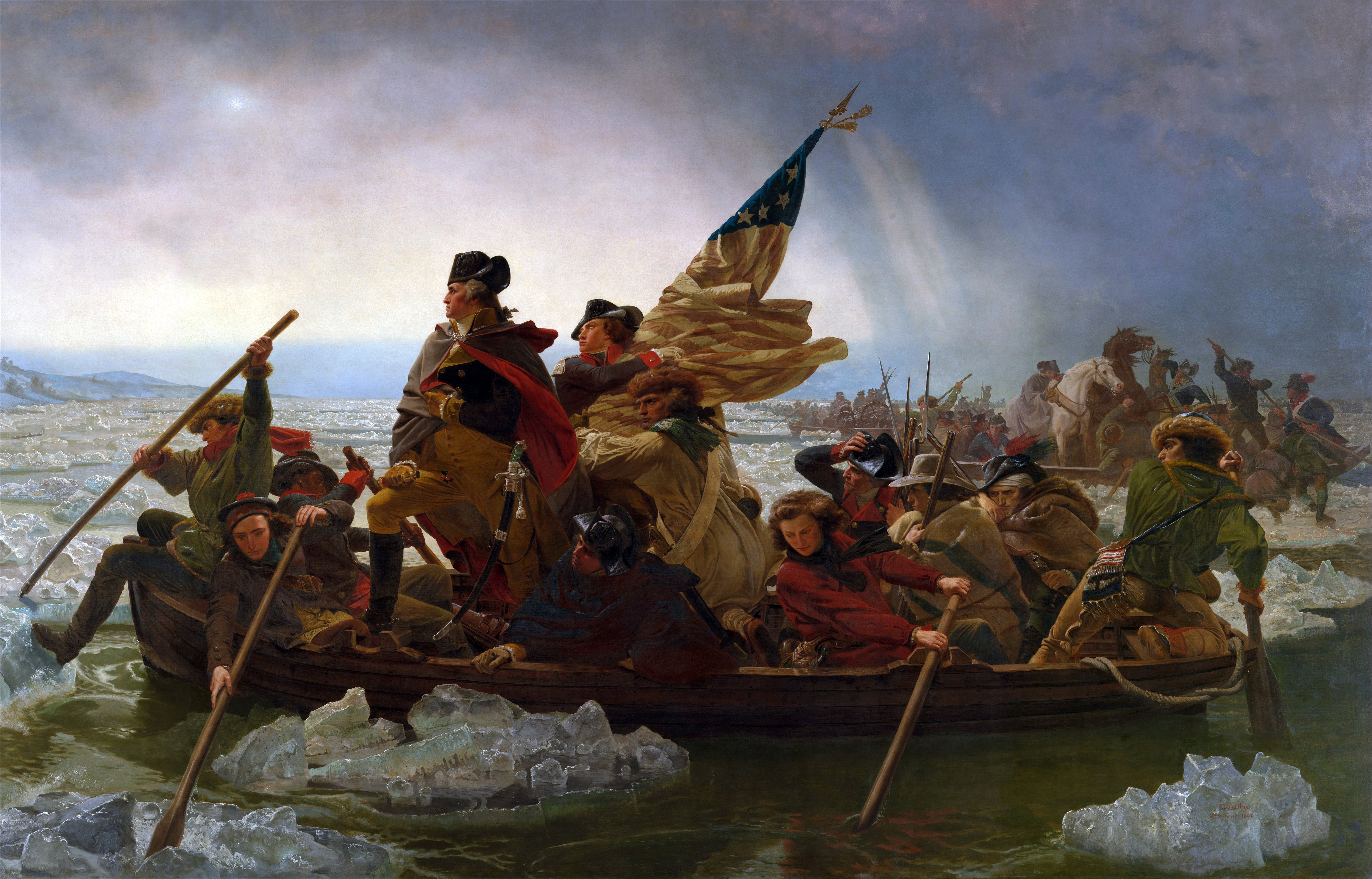 Artwork Painting Classic Art People Men George Washington River Boat American Flag Army War Winter P 6004x3847