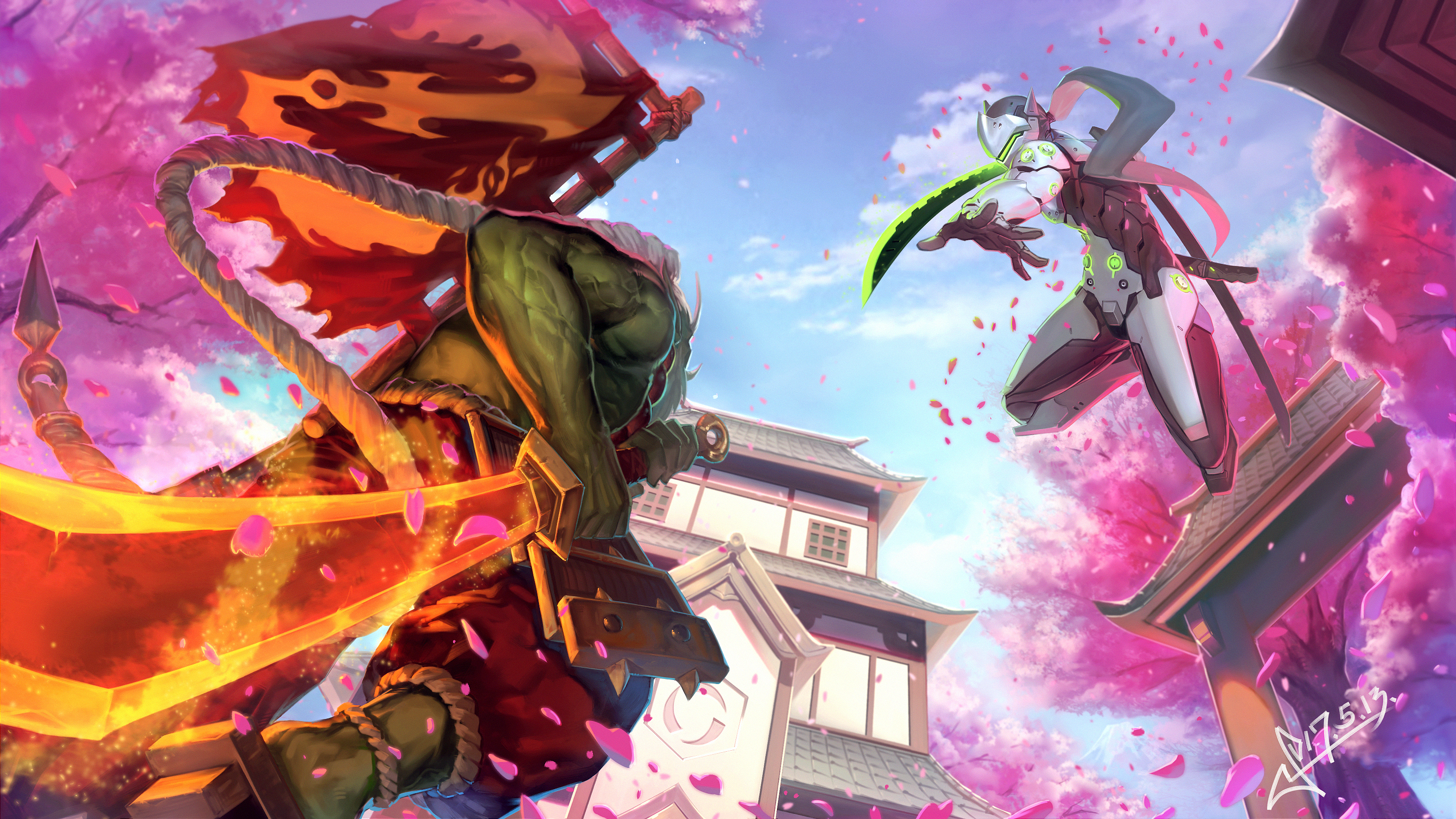 Overwatch Genji Overwatch Genji Shimada Sakura Tree Samuro Warcraft Weapon Sword Heroes Of The Storm 2880x1620