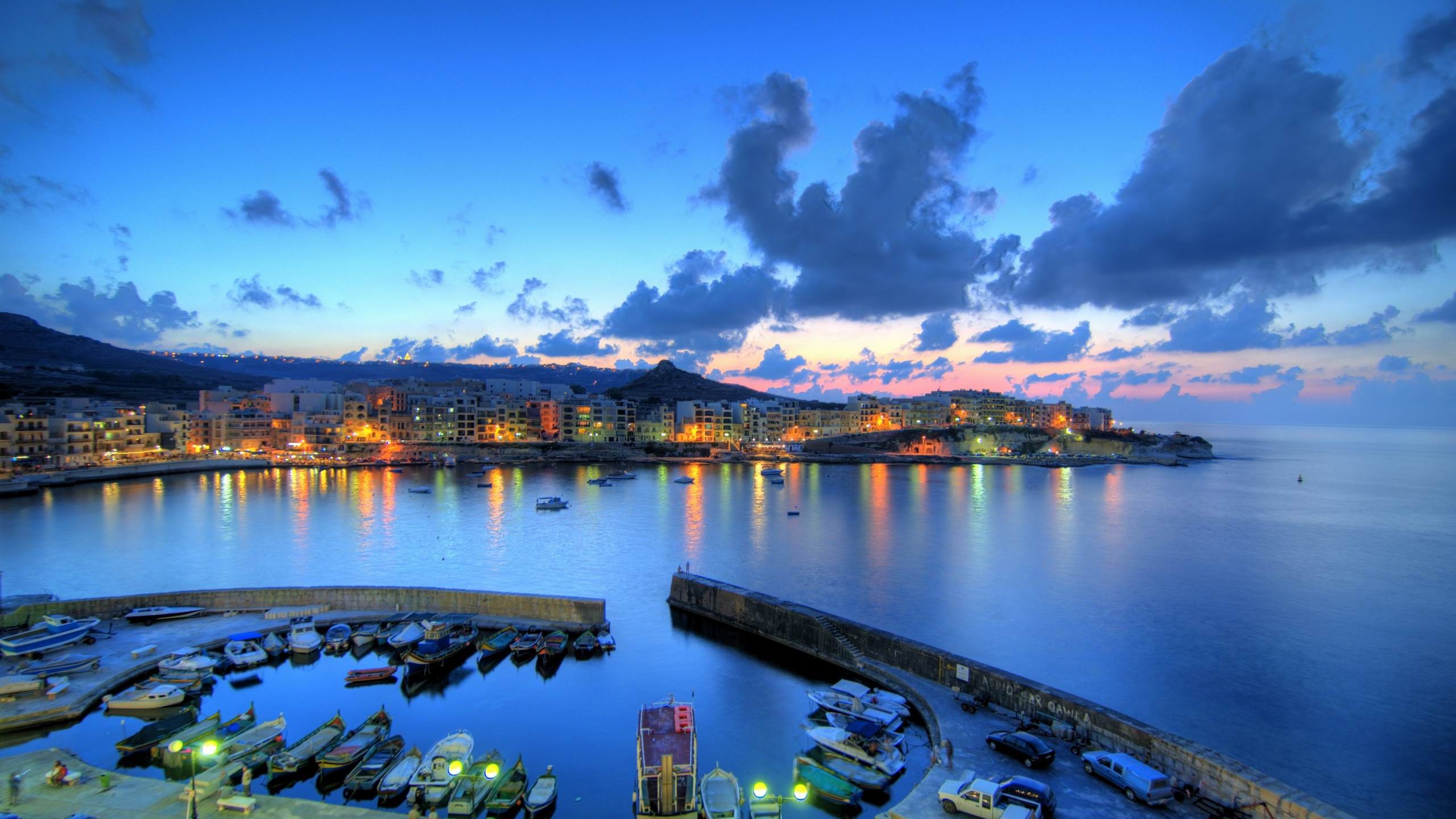 Photography Cityscape Malta Ports Boat Sea Panoramas 2560x1440