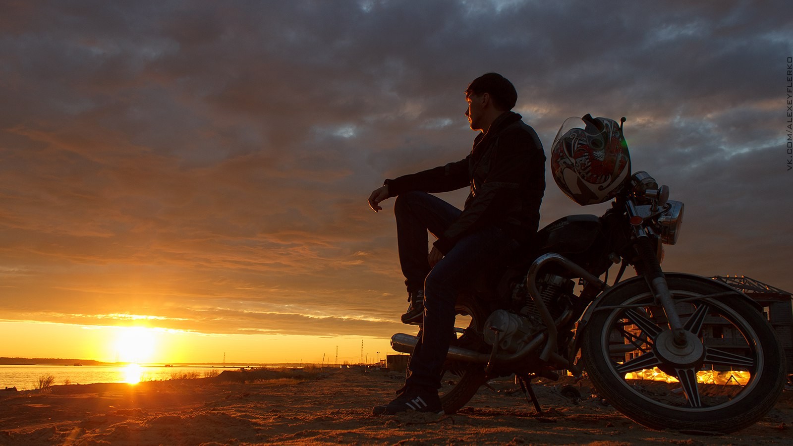 People Alexey Flerko Motorcycle Sunset Sunrise 1600x900