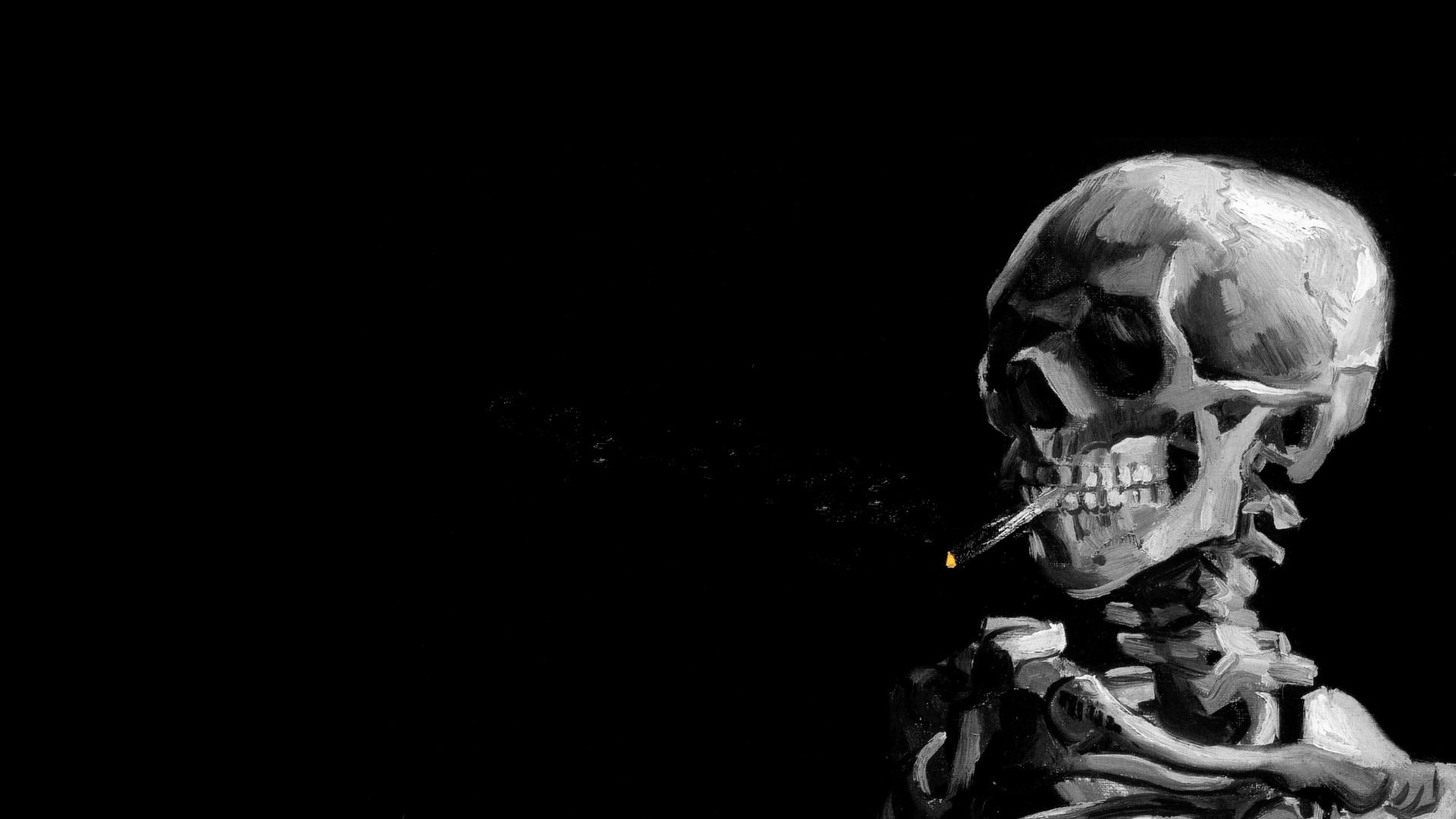 Traditional Art Traditional Artwork Painting Dark Humor Skull Skeleton Dark Black Black Background S 1920x1080