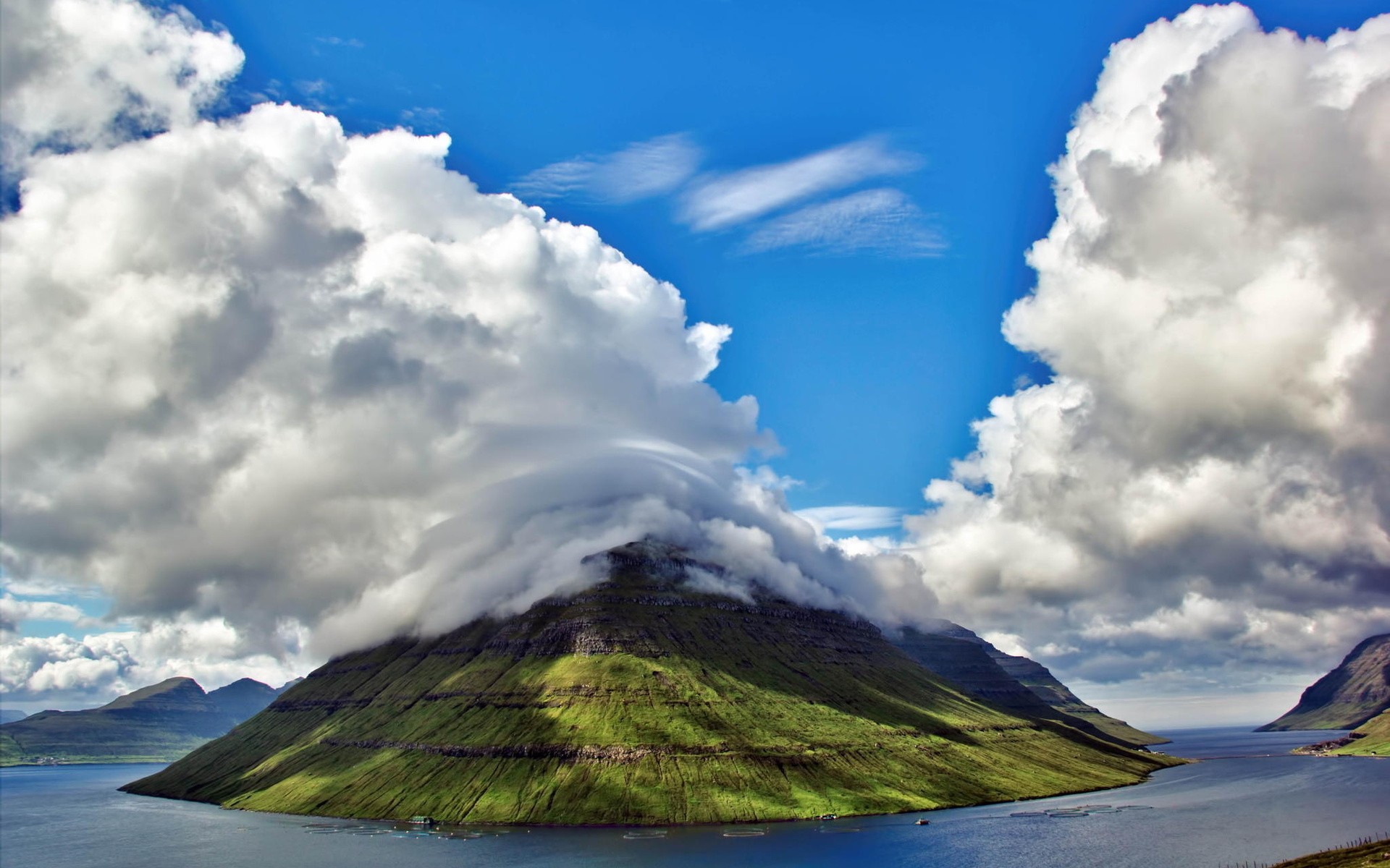 Landscape Island Faroe Islands Mountains Clouds 1920x1200