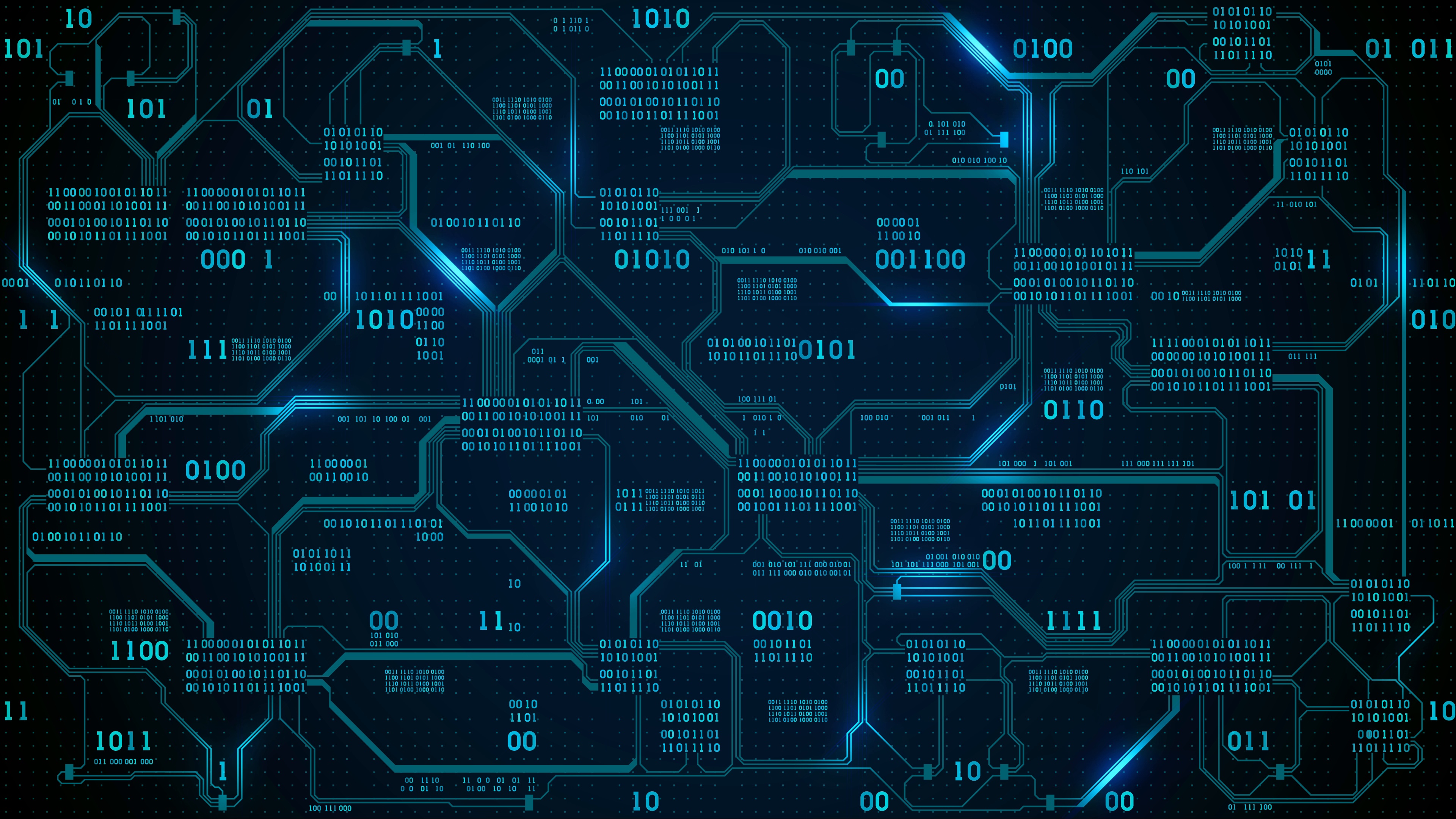Technology Computer Circuit Boards Electricity CPU Binary Dots PCB Numbers Glowing 3840x2160