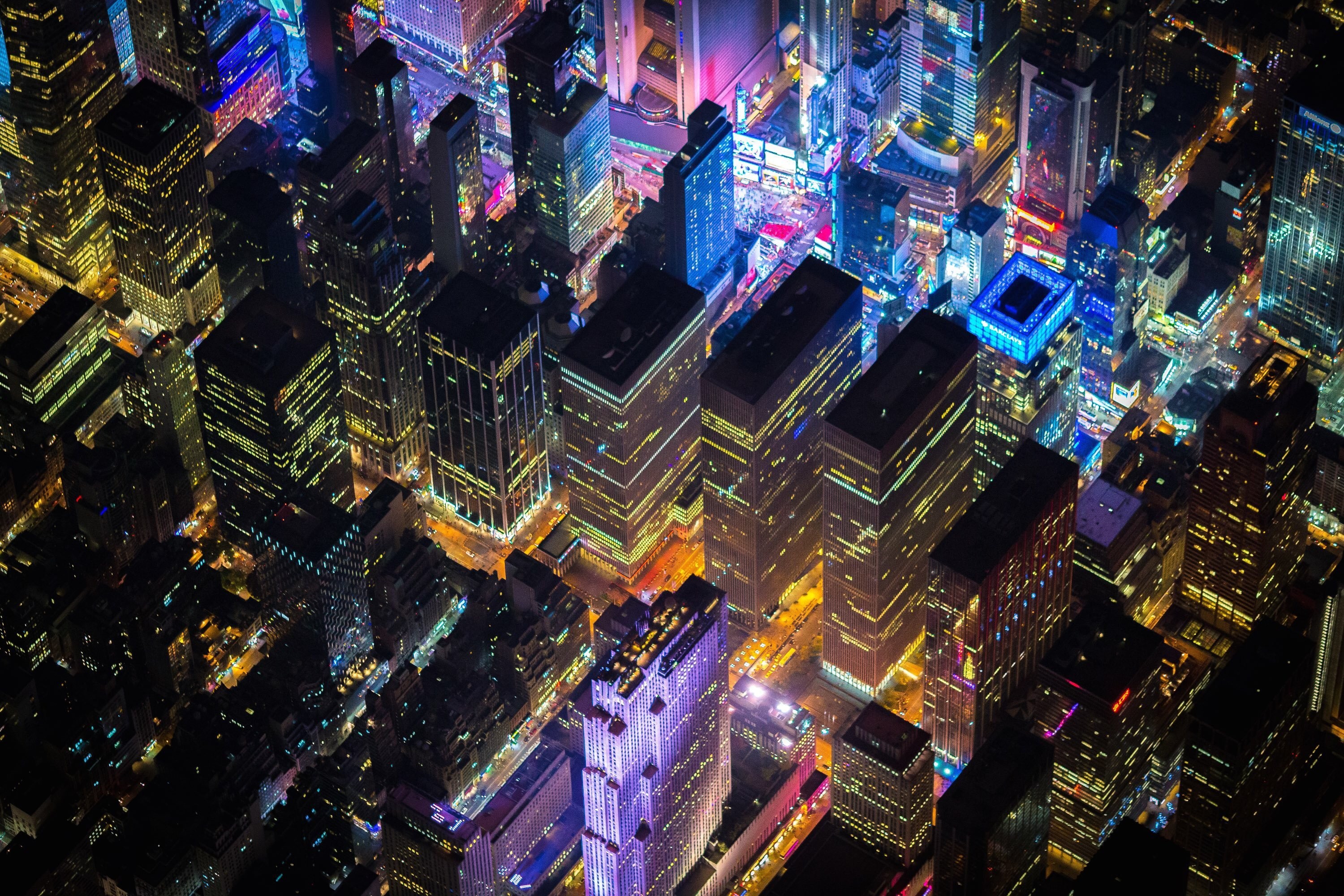 New York City Times Square USA Night City Aerial View 3000x2000