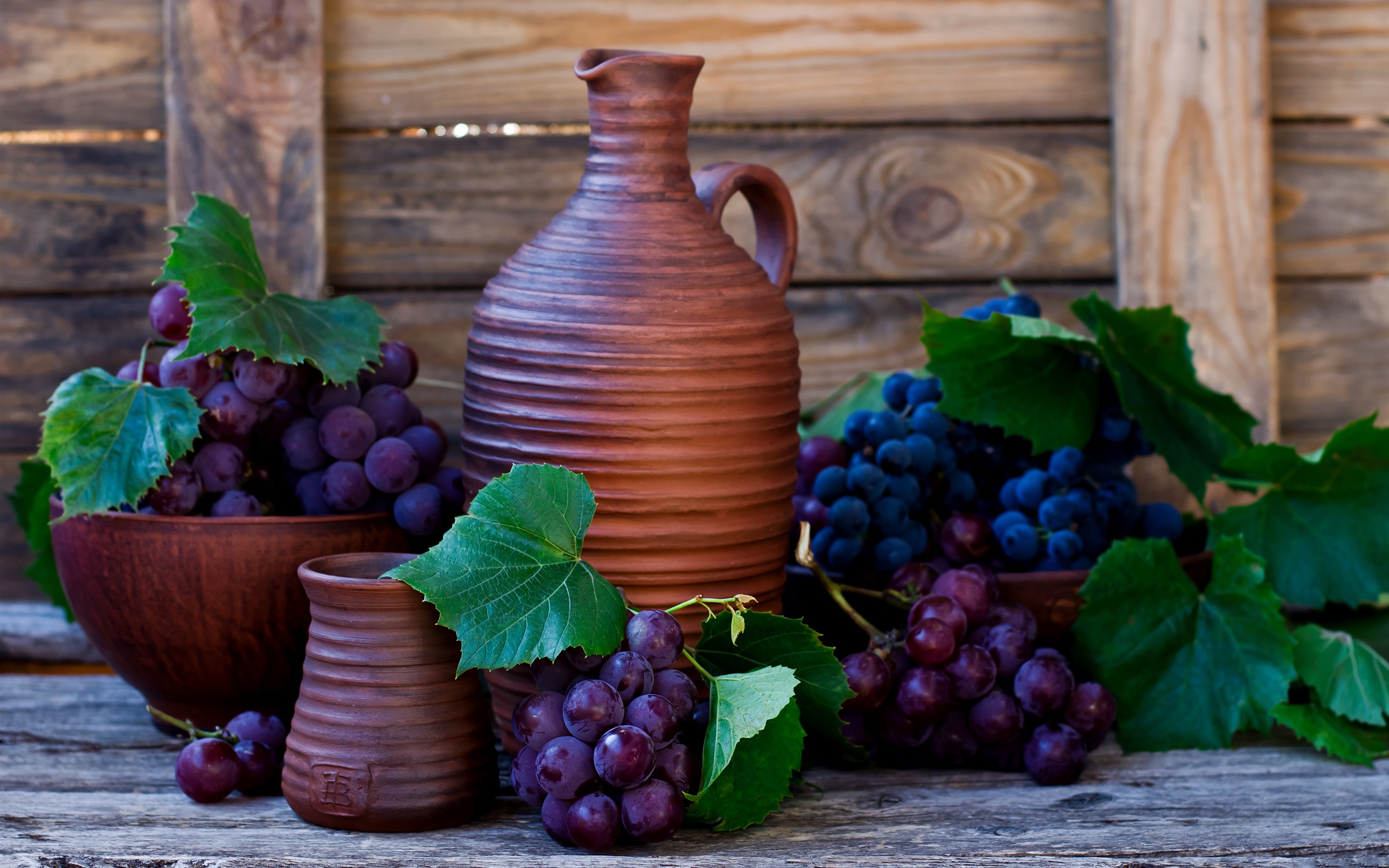 Still Life Grapes Purple Bowl Ceramic Fruit 2880x1800