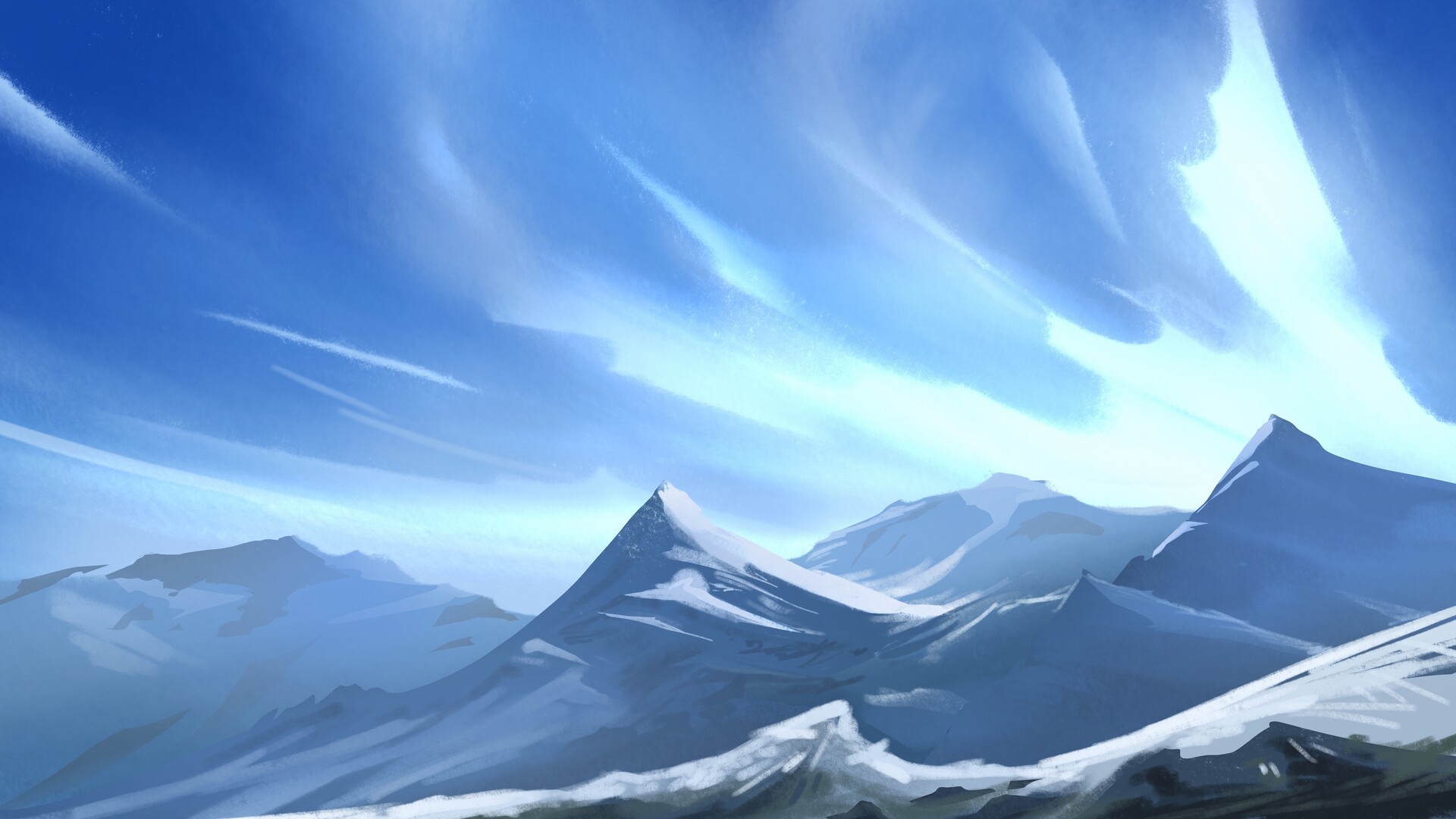 Ingram Schell Artwork Mountains Snow Sky 1920x1080