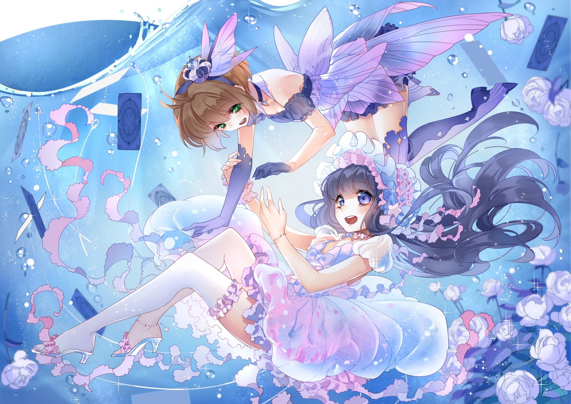 Anime Anime Girls Card Captor Sakura Daidouji Tomoyo Kinomoto Sakura Dress Long Hair Short Hair Blue 2000x1414