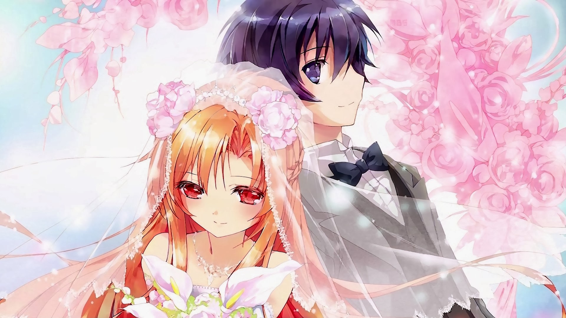 Anime Marriage Anime Boys Anime Girls Brides Purple Eyes Red Eyes Couple 1920x1080