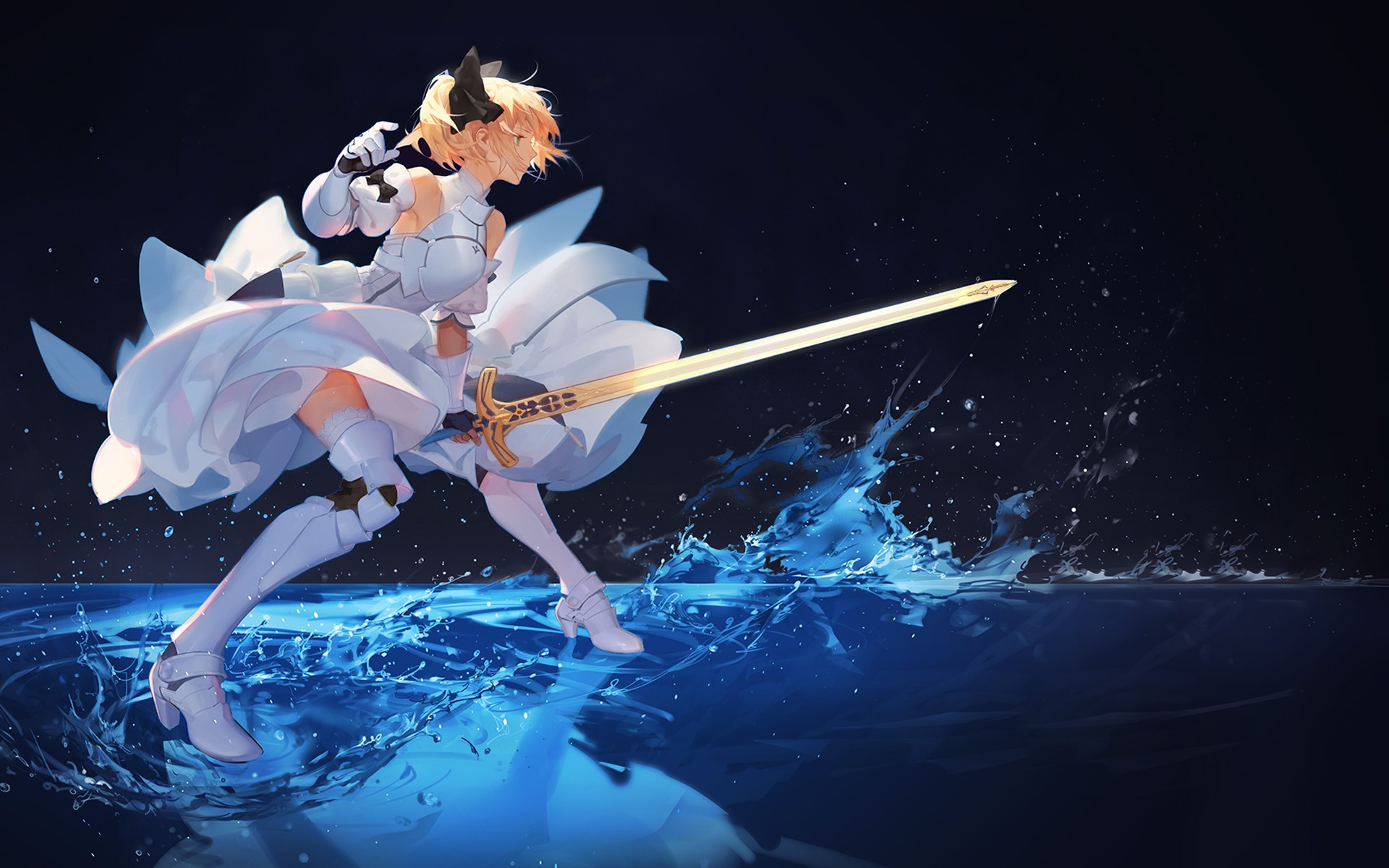 Fate Series Anime Saber Saber Lily Excalibur Gauntlets ASK Artist 1920x1200