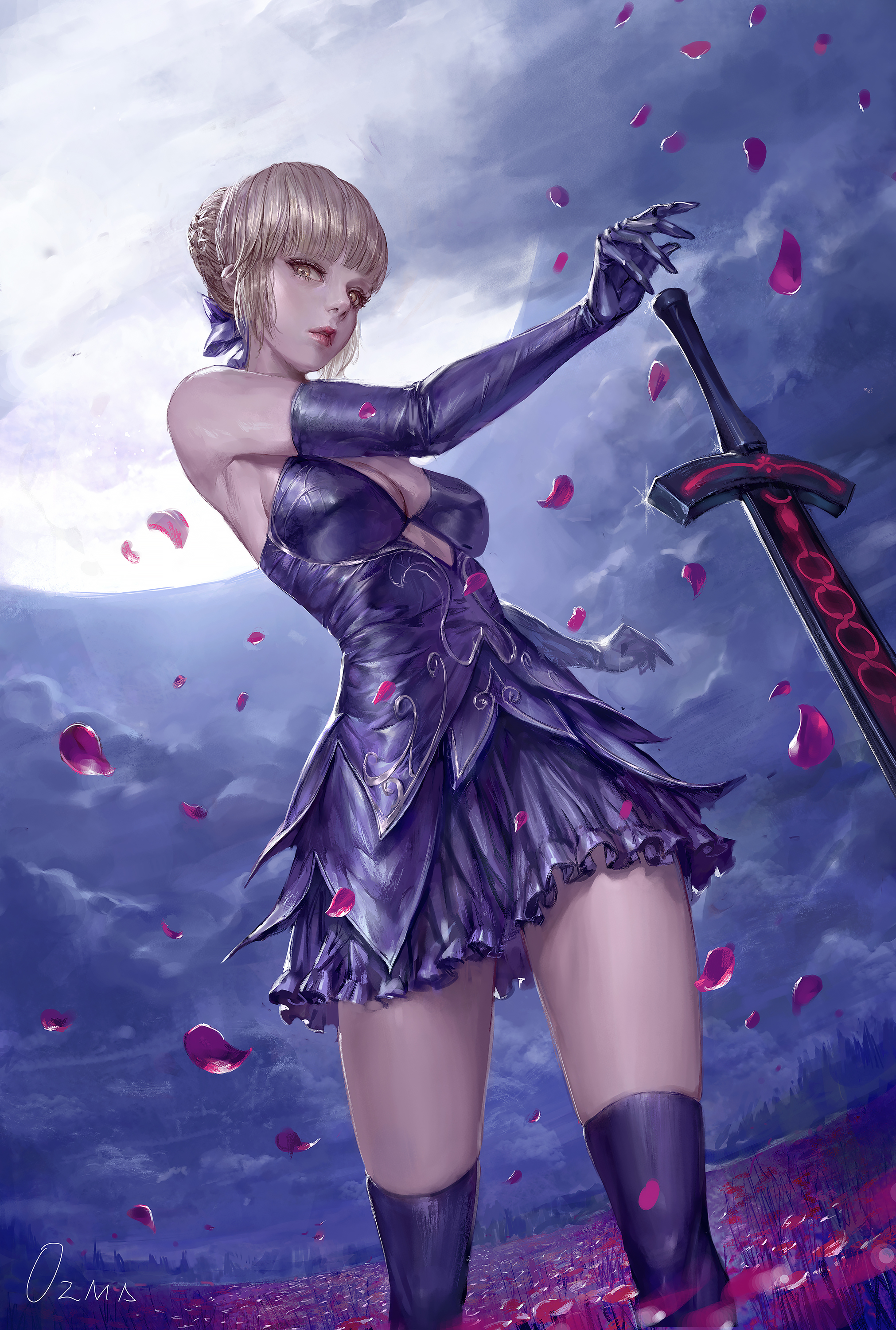 Fate Series Fate Stay Night Fate Stay Night Heavens Feel Anime Girls Blond Hair Flower Petals Black  2022x3000