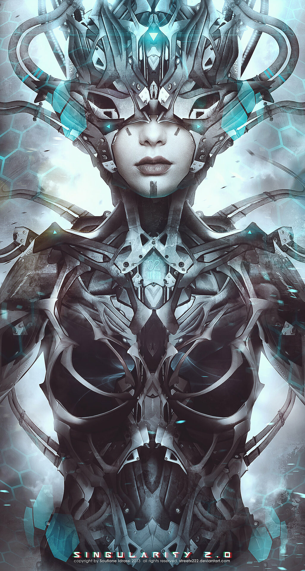 Soufiane Idrassi Drawing Cyborg Hose Circuits Science Fiction Cyberpunk Women Grid Glowing Frontal V 1027x1920