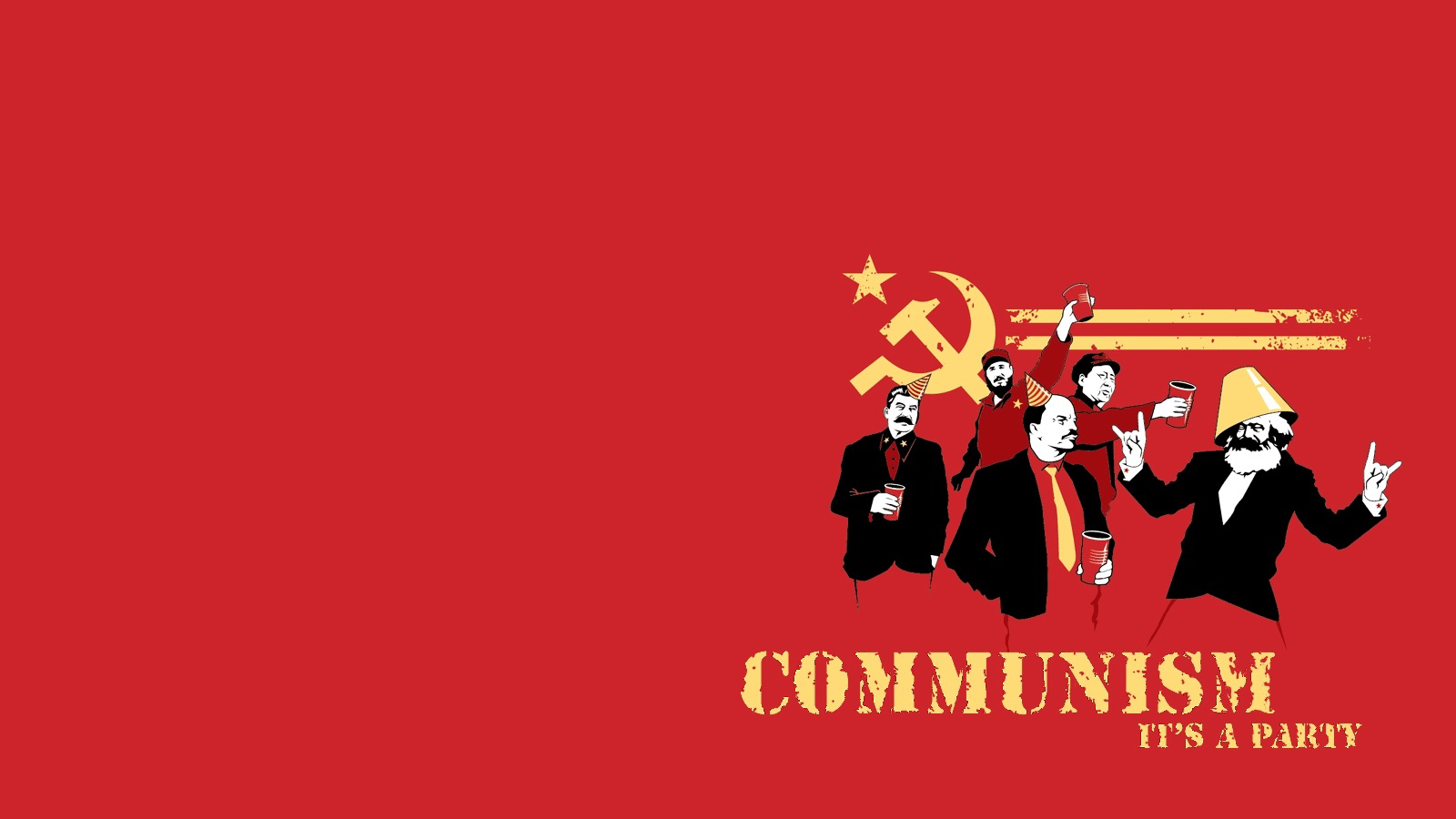 Humor Communism Politics Political Figure Red Background Joseph Stalin Fidel Castro Vladimir Lenin K 1600x900