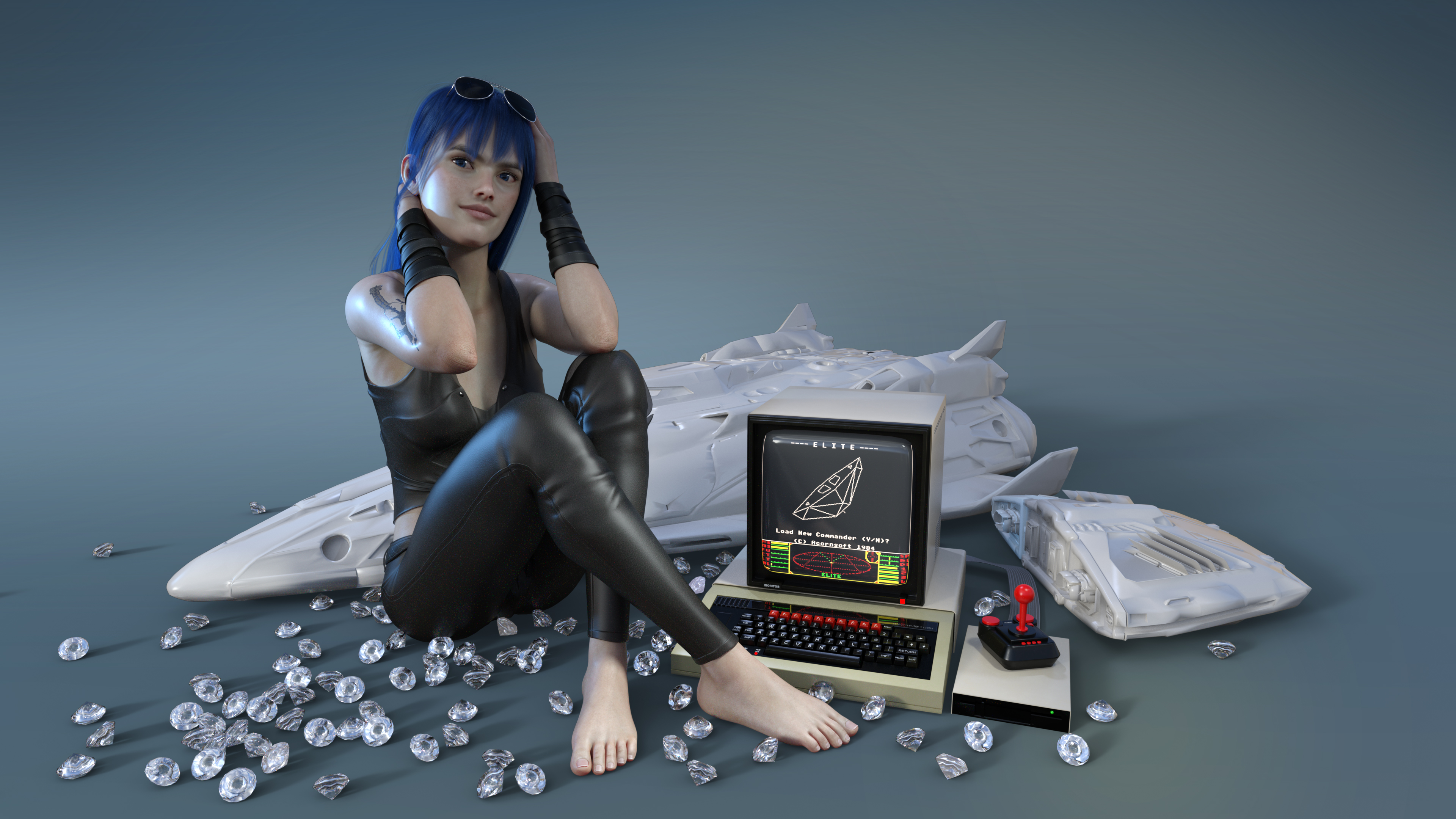 Elite Dangerous Kaydeen Isaak Commodore 64 Diamonds Ship Blue Hair E D PC Gaming Video Game Girls Ba 3840x2160