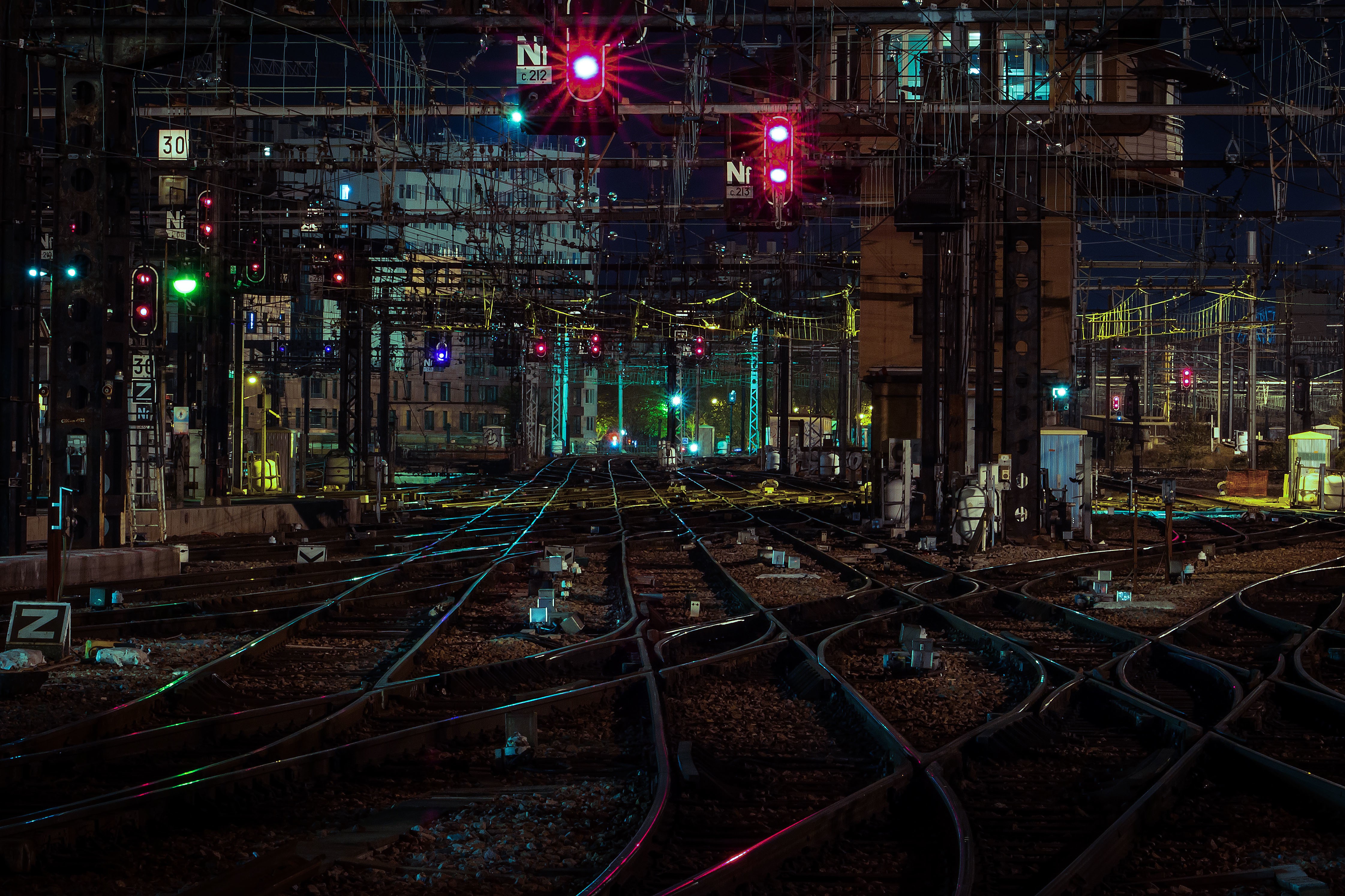 City City Lights Railway Rail Yard Night 4485x2989