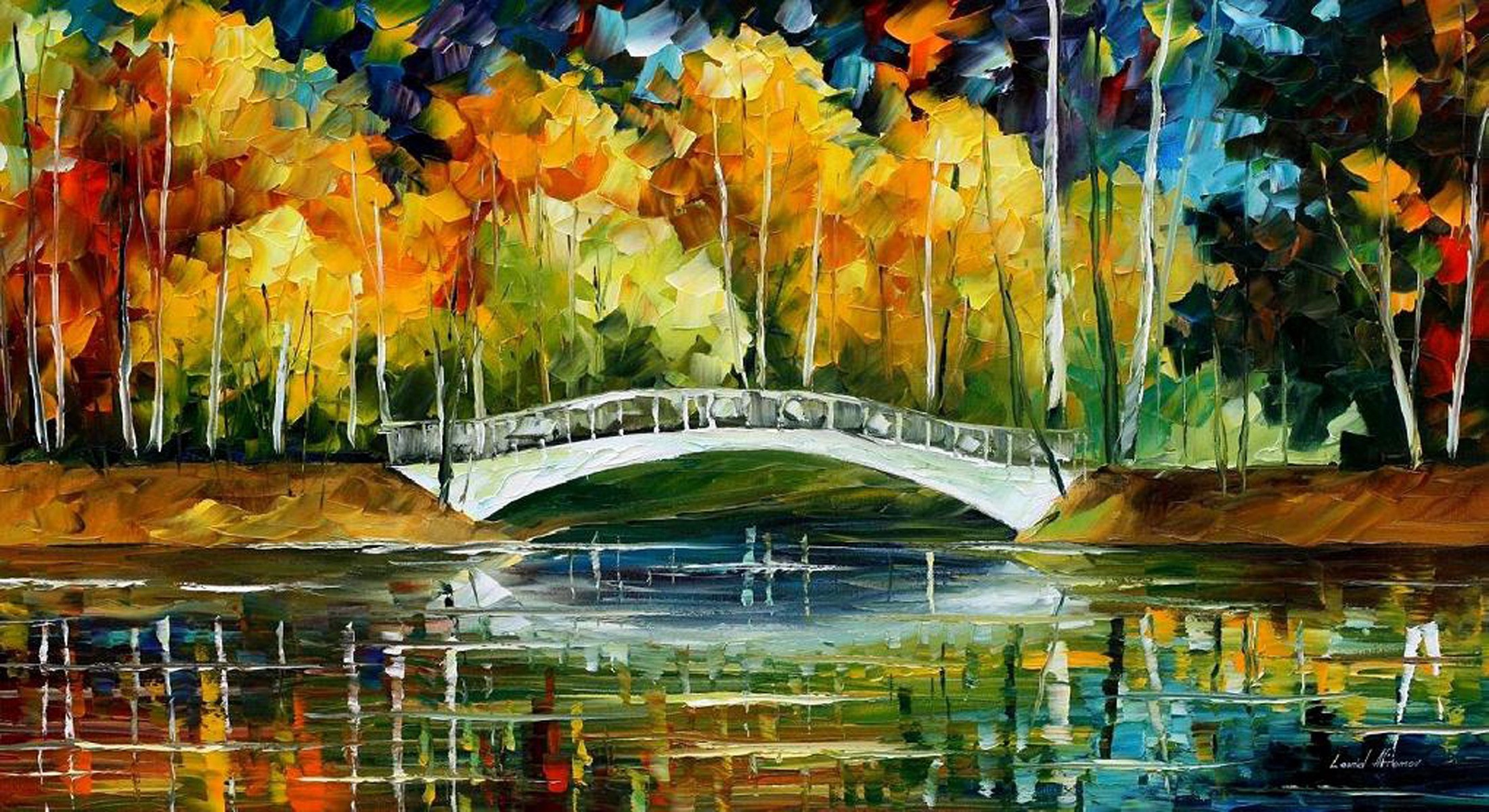 Painting Bridge Colorful Leonid Afremov 2200x1200
