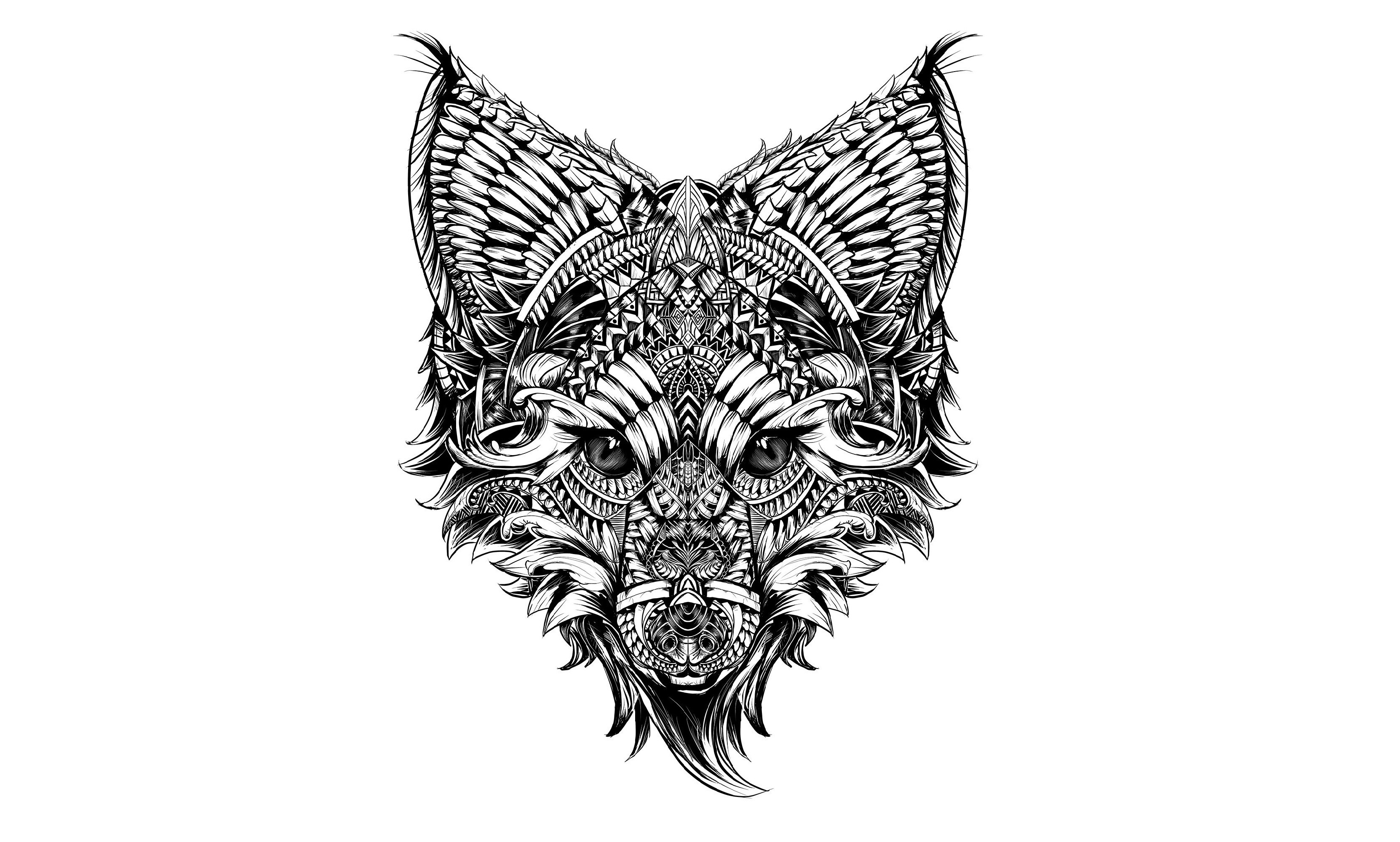 Tribal Fox Animals Abstract Artwork Simple Background 3324x2000