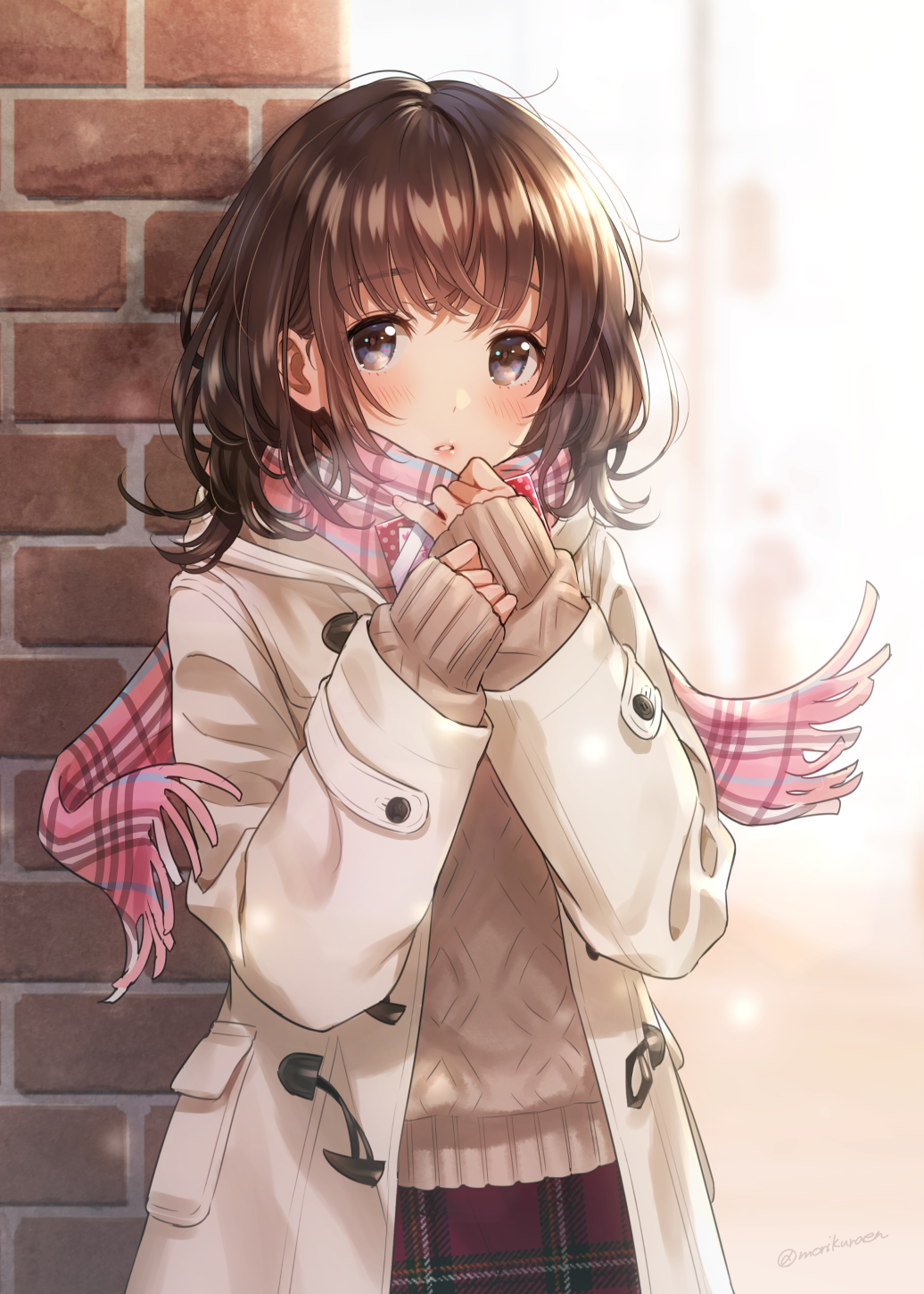 Anime Girls Original Characters Women Brunette Looking At Viewer Blushing Scarf Coats Sweater Cold V 1036x1450