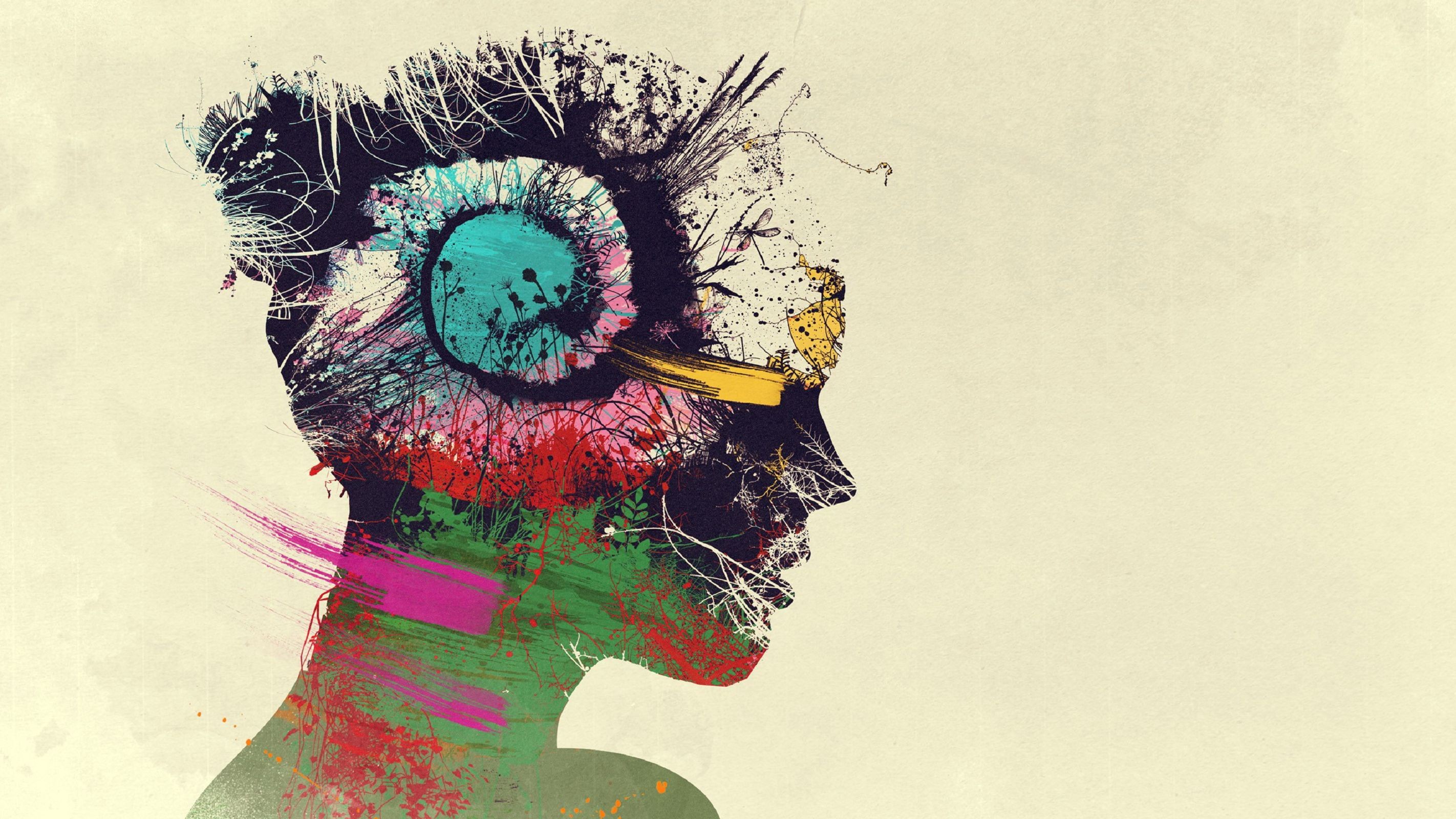 Psychedelic Mind Simple Background Women Double Exposure Colorful Digital Art 2844x1600
