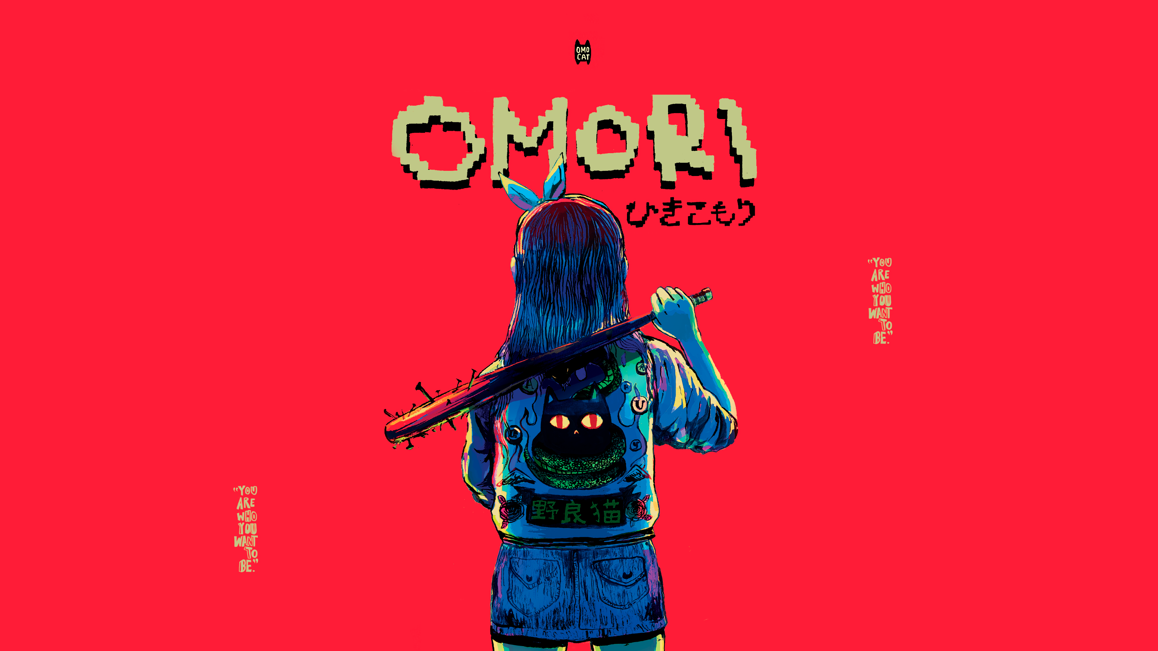 OMOCAT Omori Baseball Bat Red Background Anime Girls Anime Simple Background 3840x2160