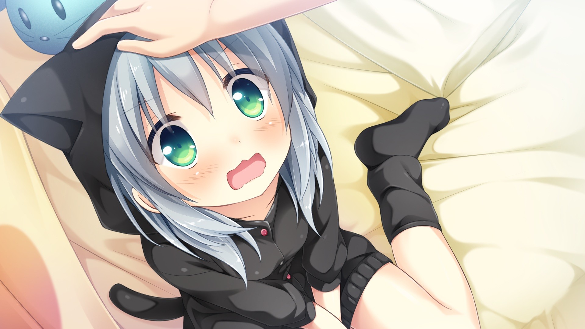 Amakoi Syrups Anime Girls Visual Novel Gray Hair Green Eyes Nekomimi Blushing 1920x1080