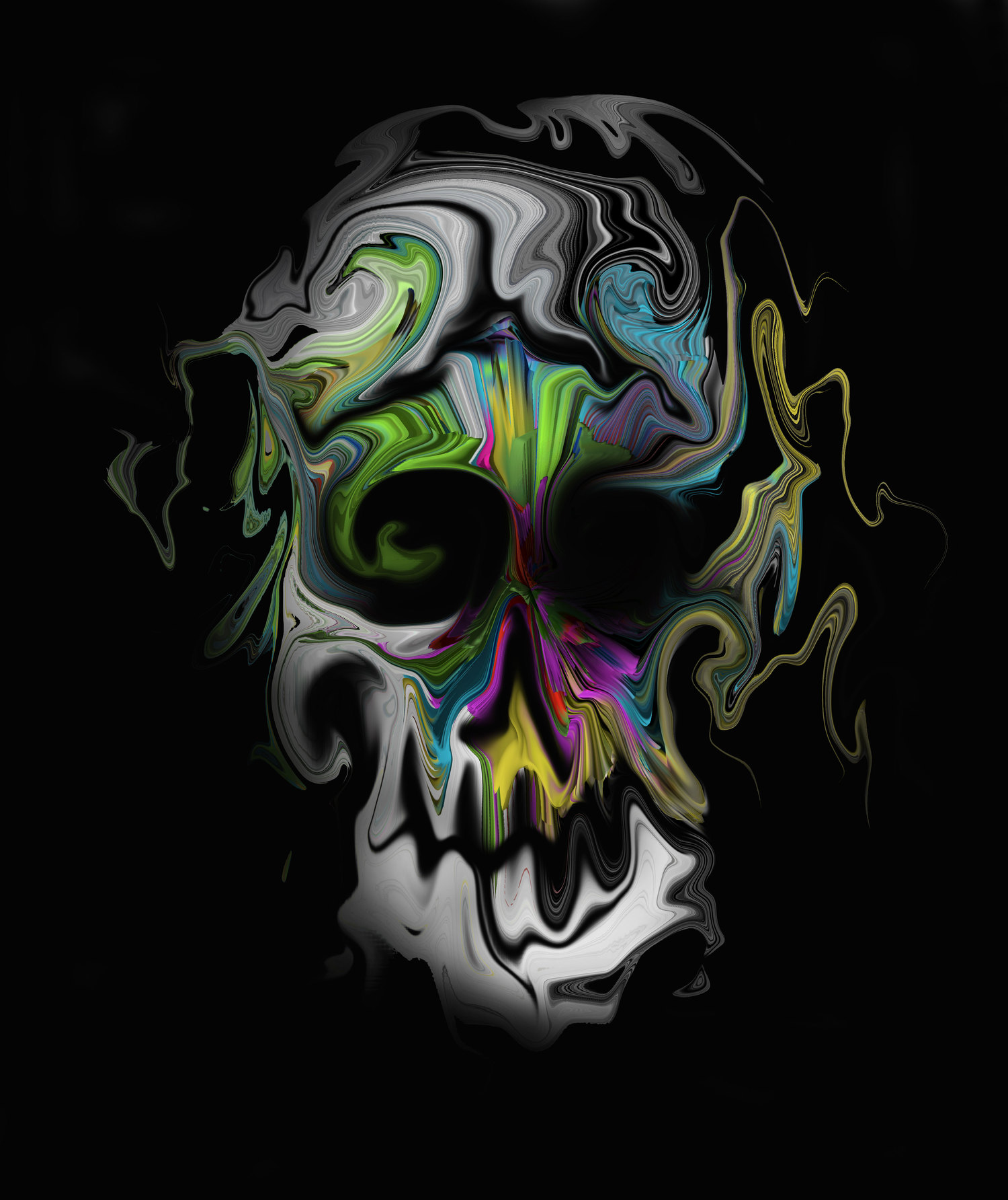 Digital Art Skull Simple Background Abstract Portrait Display Black Background Colorful Distortion 1500x1784