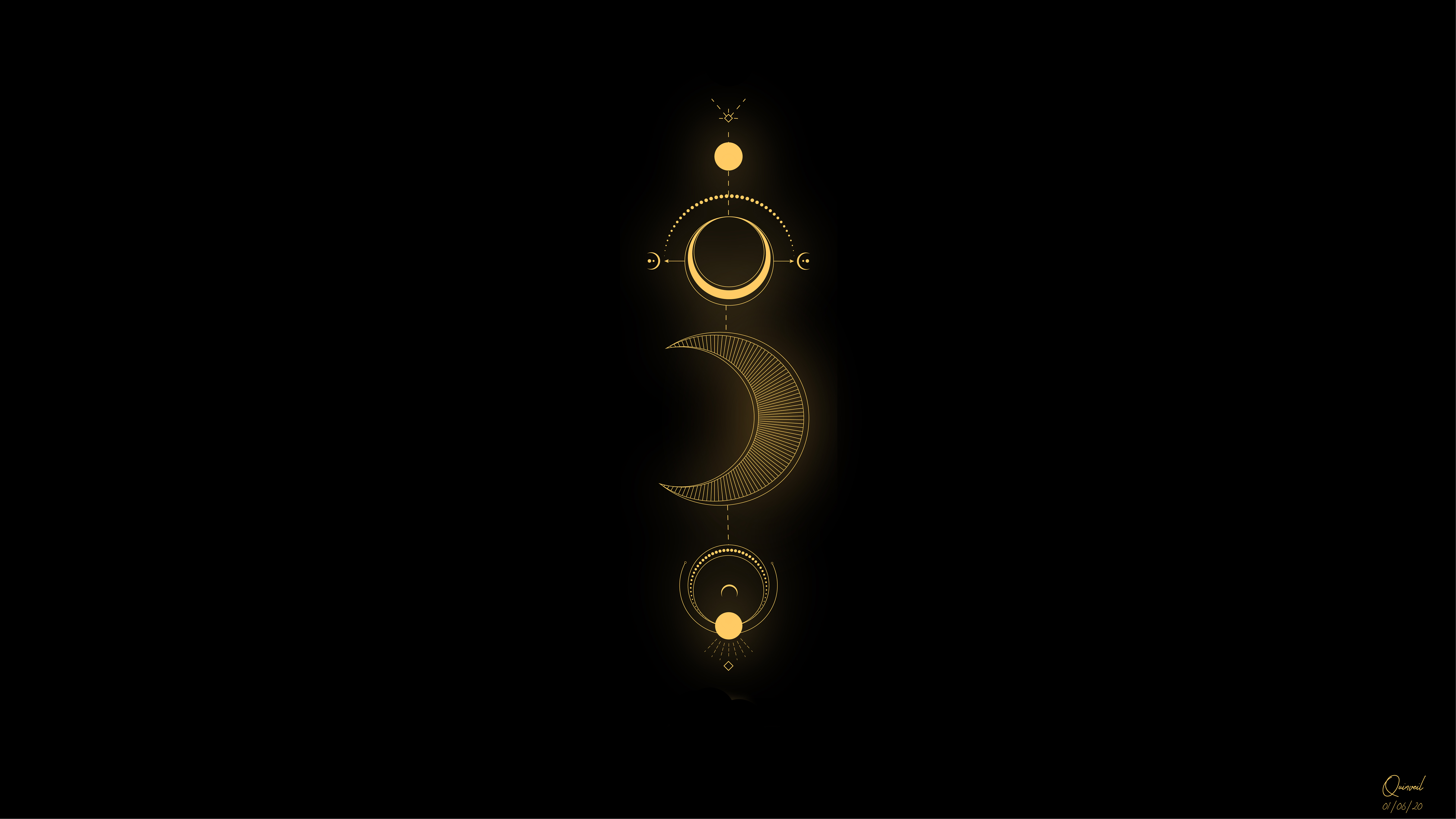 Geometry Sacred Geometry Digital Art Artwork Black Background Moon Solar System Sun Earth 6645x3740