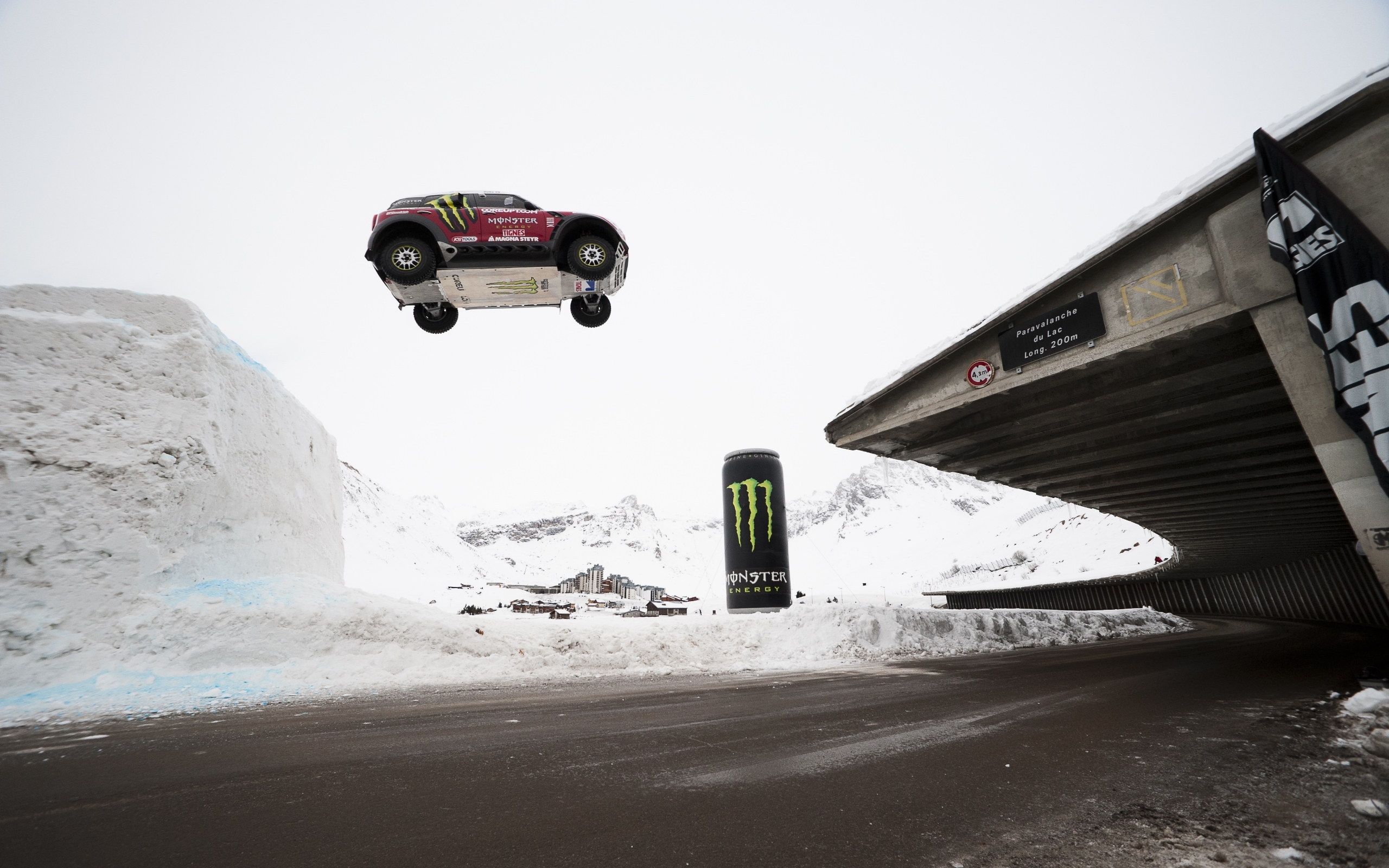 Jumping Rally Mini Cooper Car Sport Vehicle Race Cars Snow Monster Energy 2560x1600