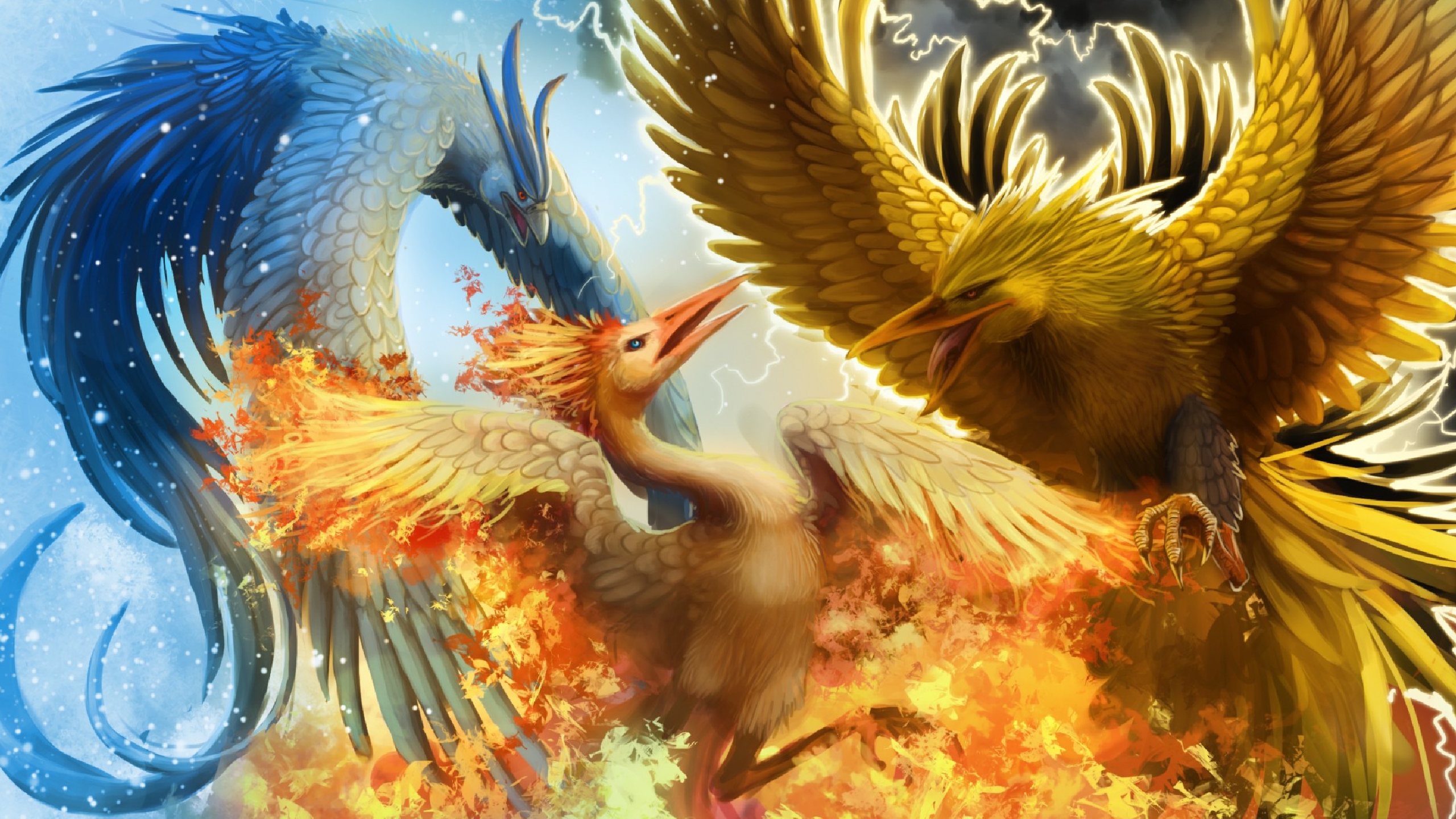 Pokemon Articuno Pokemon Zapdos Pokemon Moltres Pokemon Lightning Flame Legendary Pokemon 2560x1440