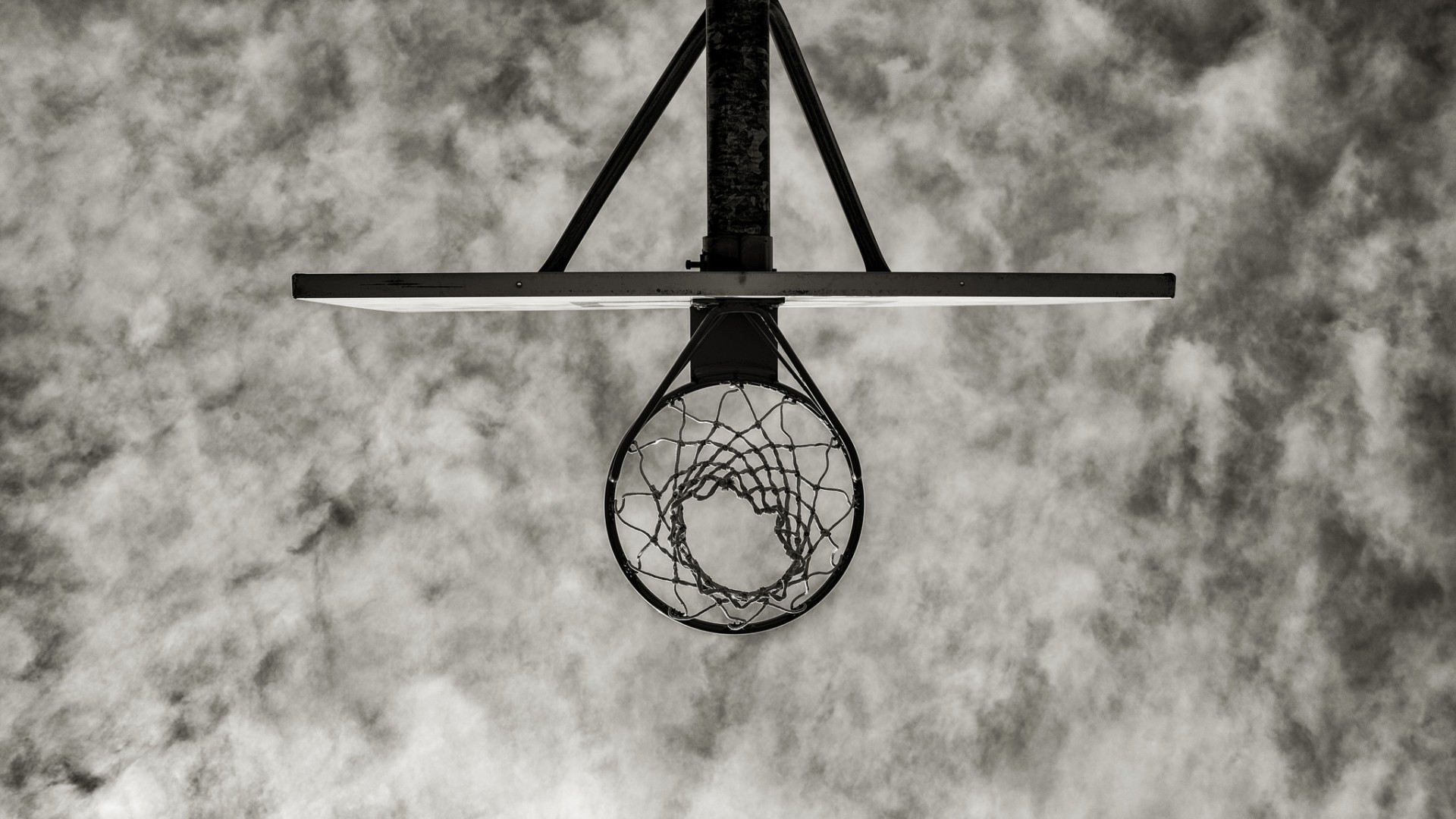 Worms Eye View Basketball Nets Clouds Sky Monochrome Hoop Symmetry Simple Bottom View 1920x1080