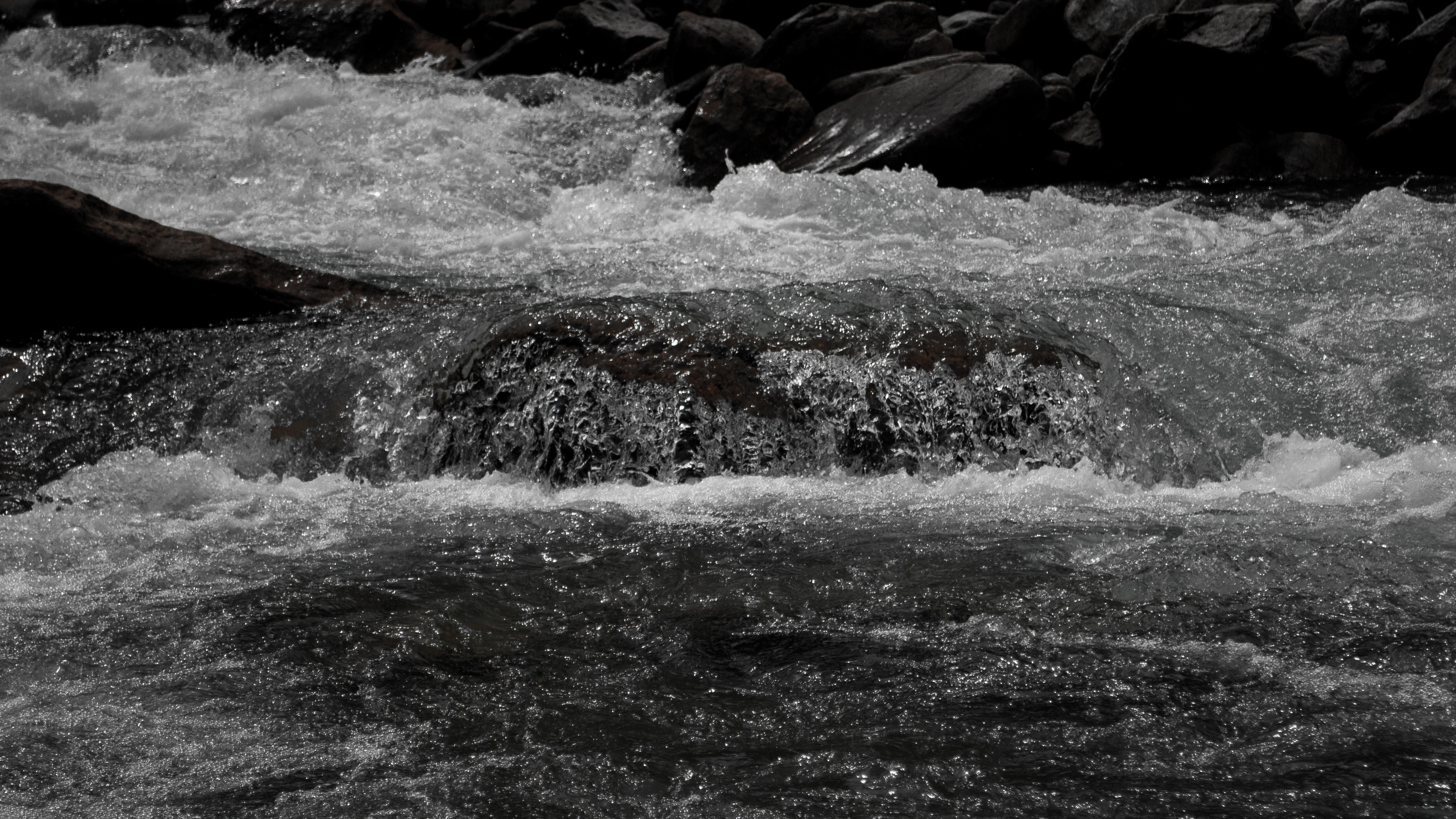 Water Water Drops Waterfall River Monochrome Gray Dark Sharp Detailed 3872x2178