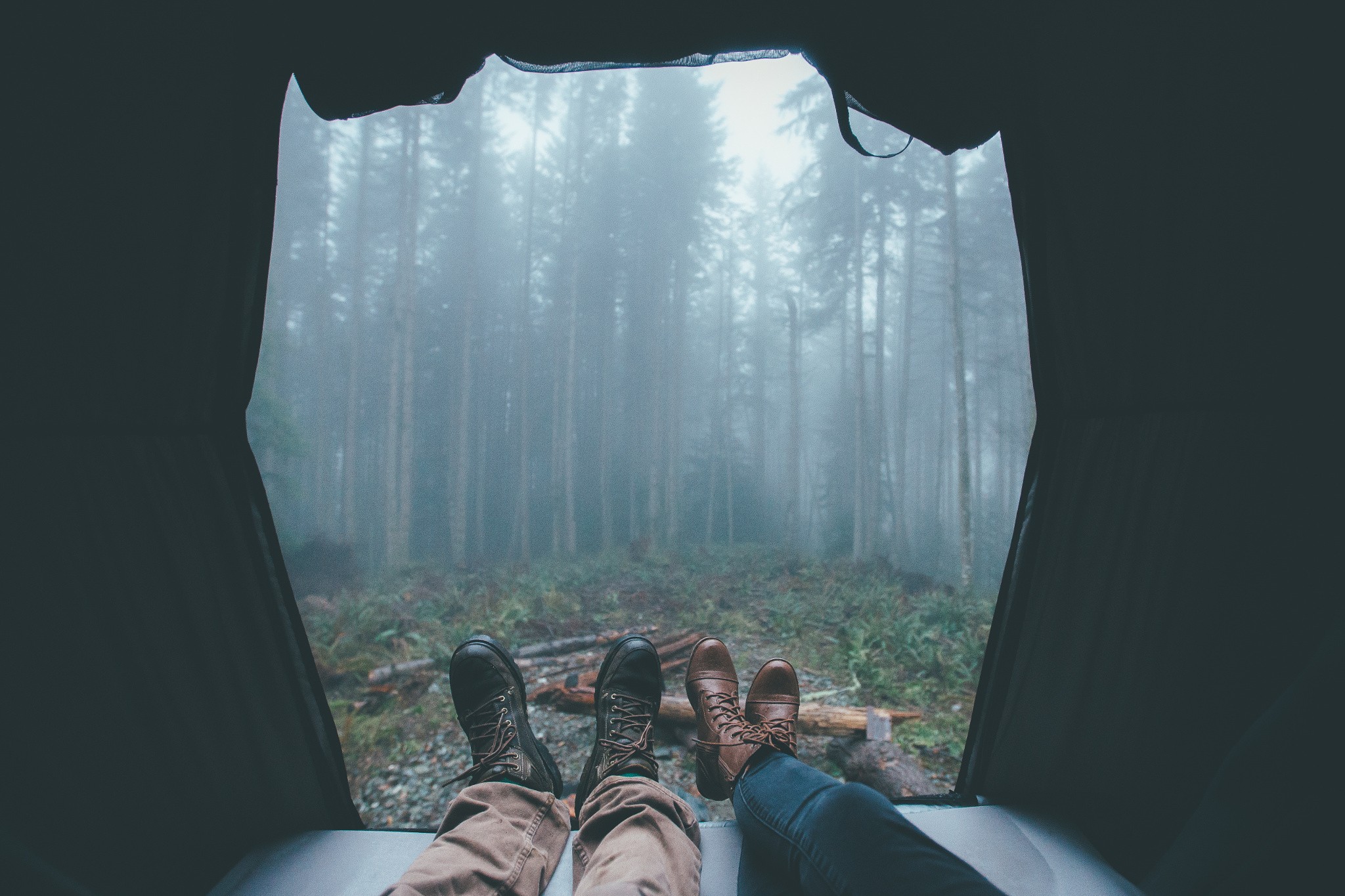 Tent Trees Vacation Relaxing Boots Mist Laced Boots 2048x1365