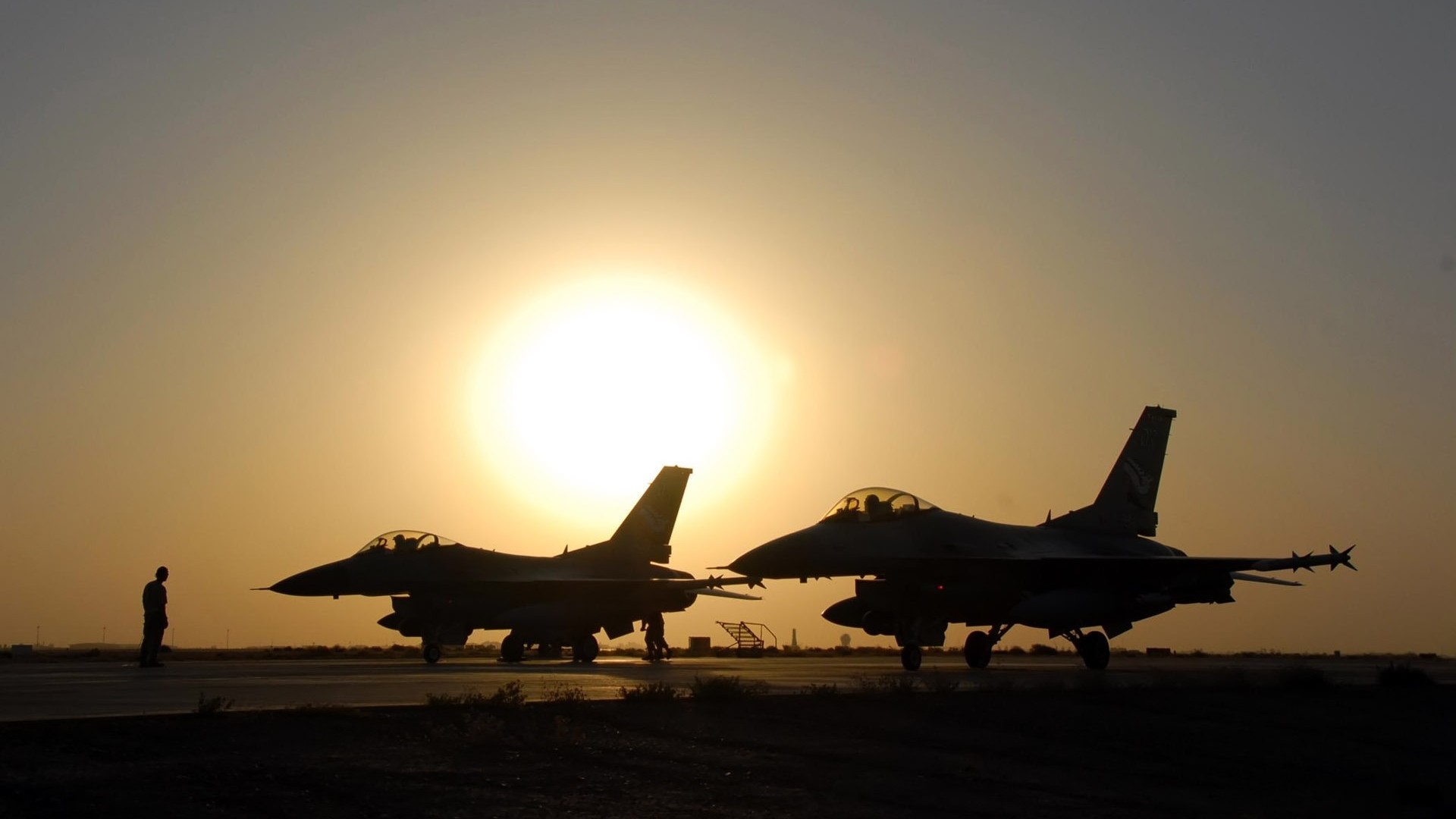 Military Aircraft Airplane Jets Silhouette Sun General Dynamics F 16 Fighting Falcon Aircraft 1920x1080