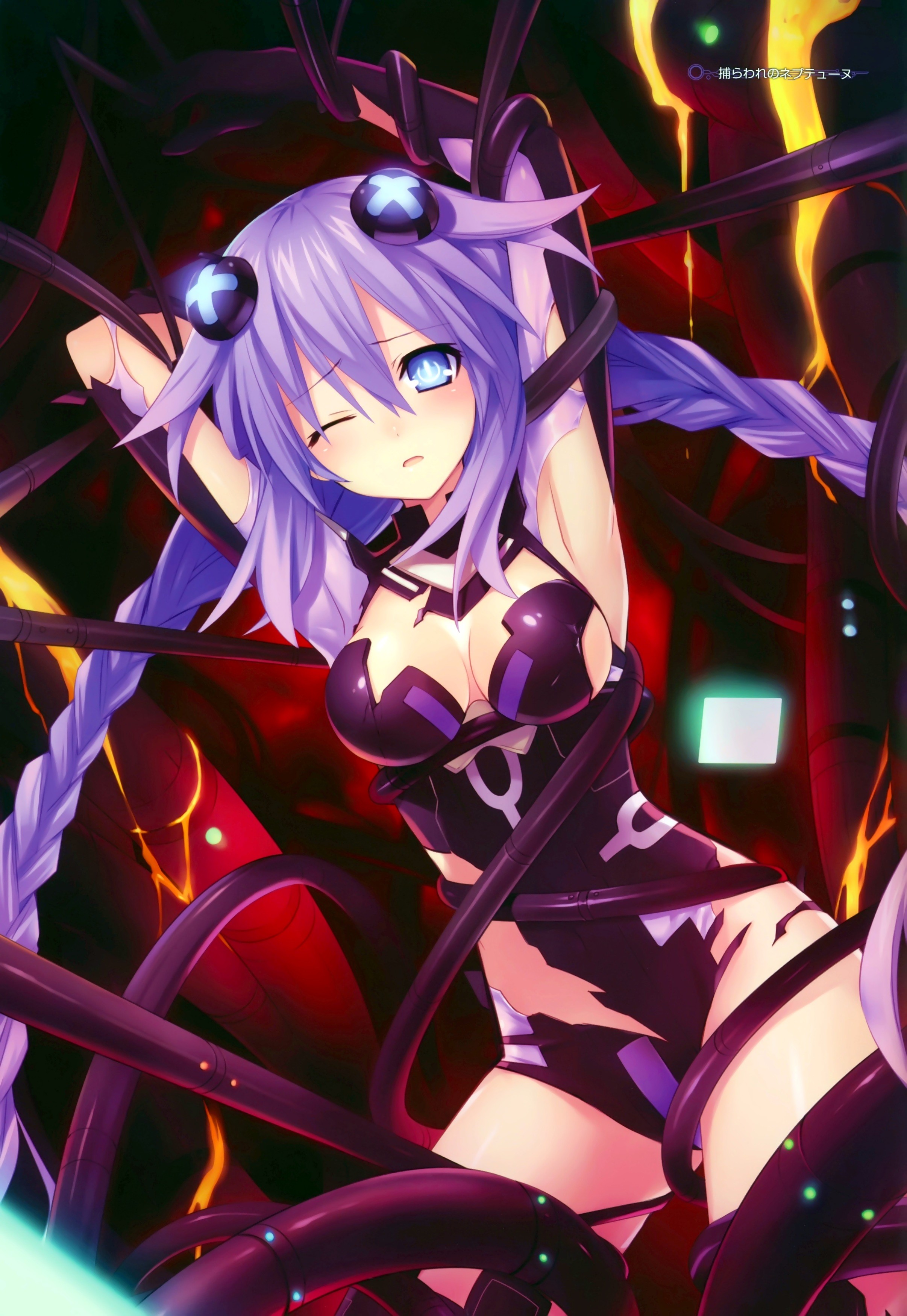 Anime Anime Girls Purple Heart Torn Clothes Long Hair Purple Hair Blue Eyes Hyperdimension Neptunia 2412x3500