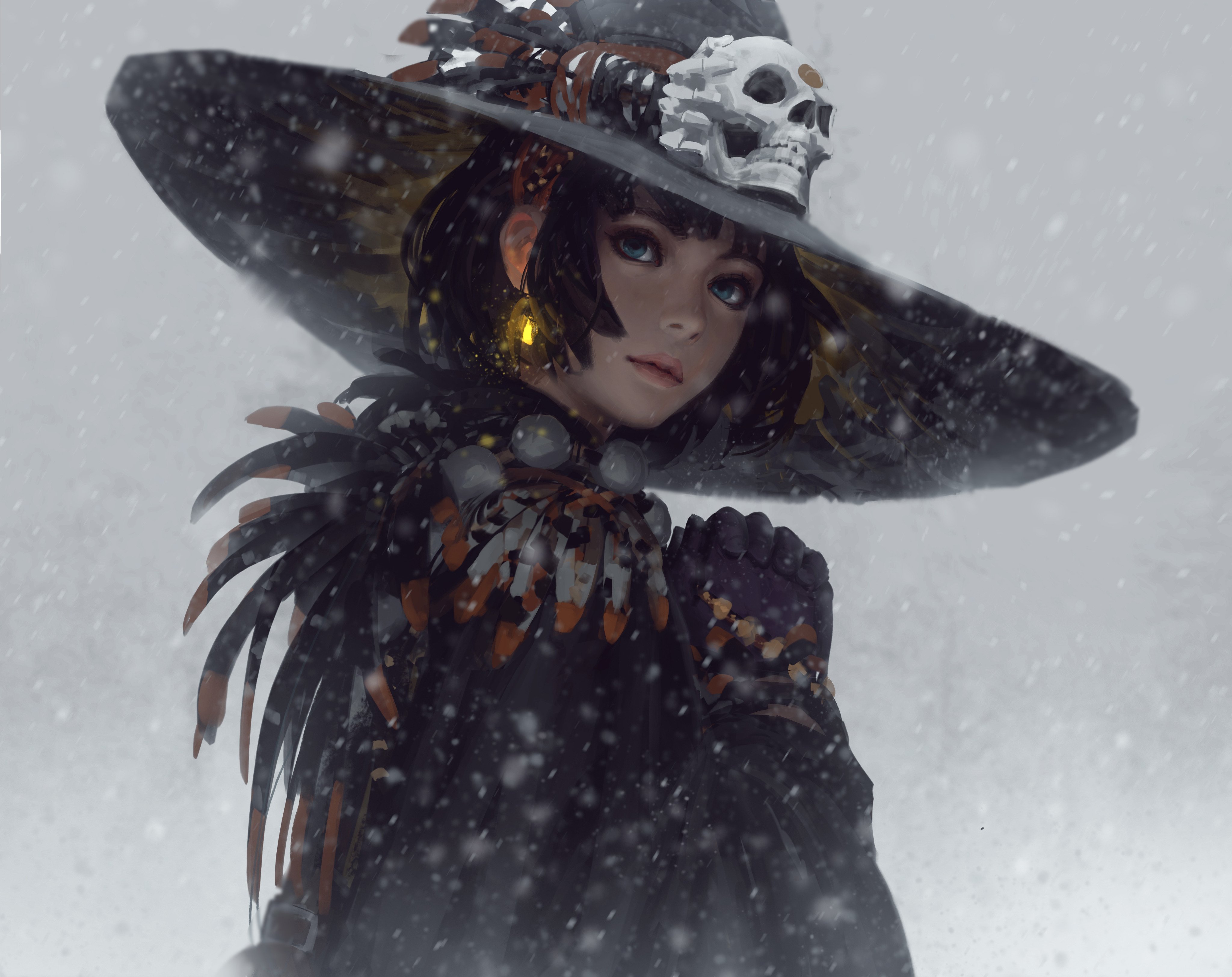 Women Fantasy Art Painting Artwork Snowing GUWEiZ Witch Z W Gu 4096x3248