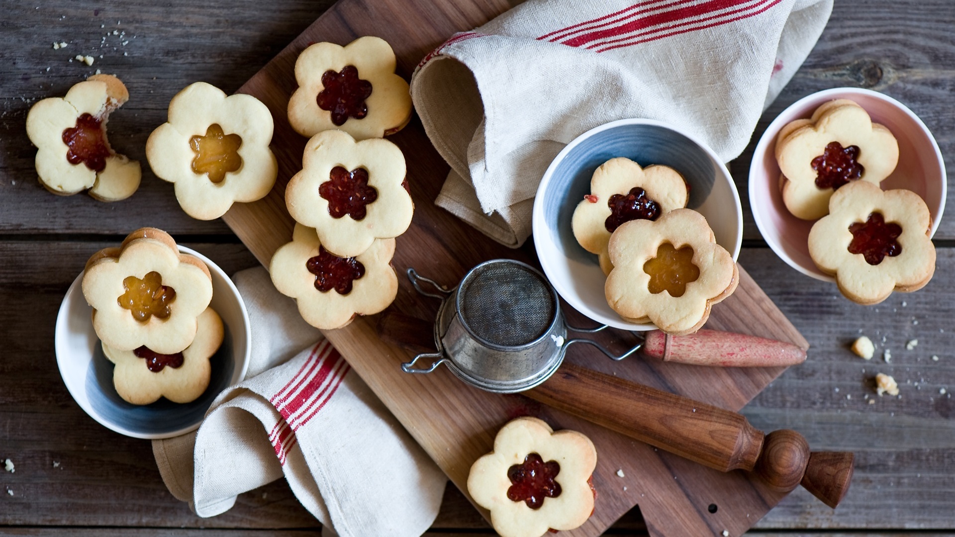 Food Sweets Towel Wood Biscuit Jam Top View 1920x1080