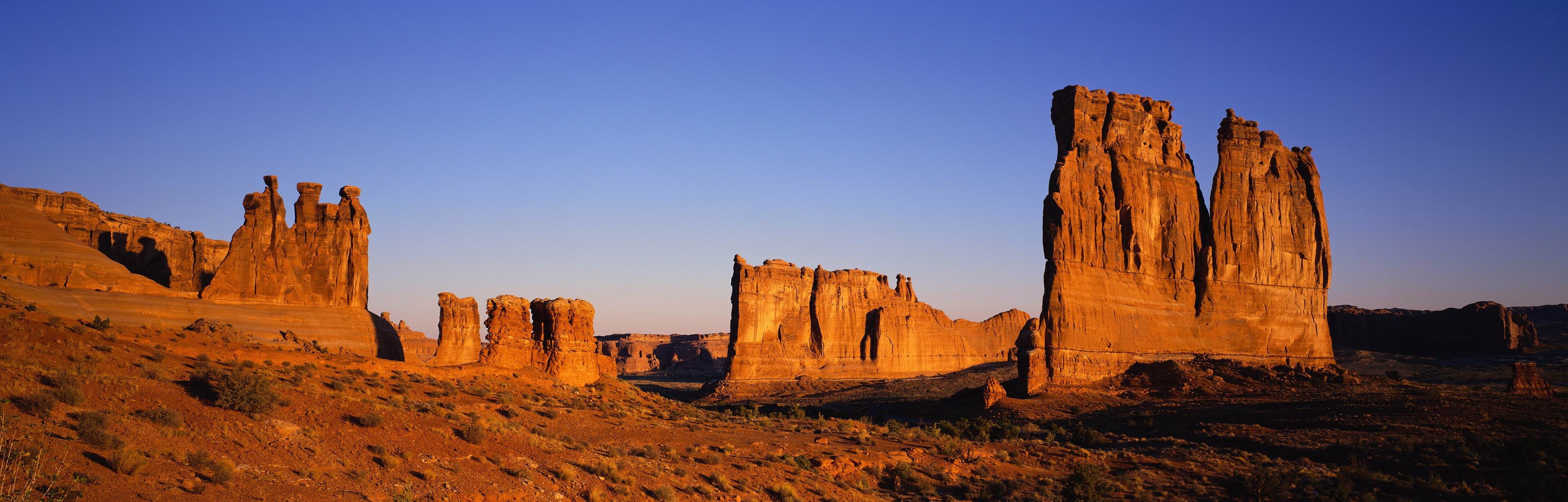 Landscape Rock Formation Dual Monitors Cliff Desert Arches National Park Arizona 3750x1200
