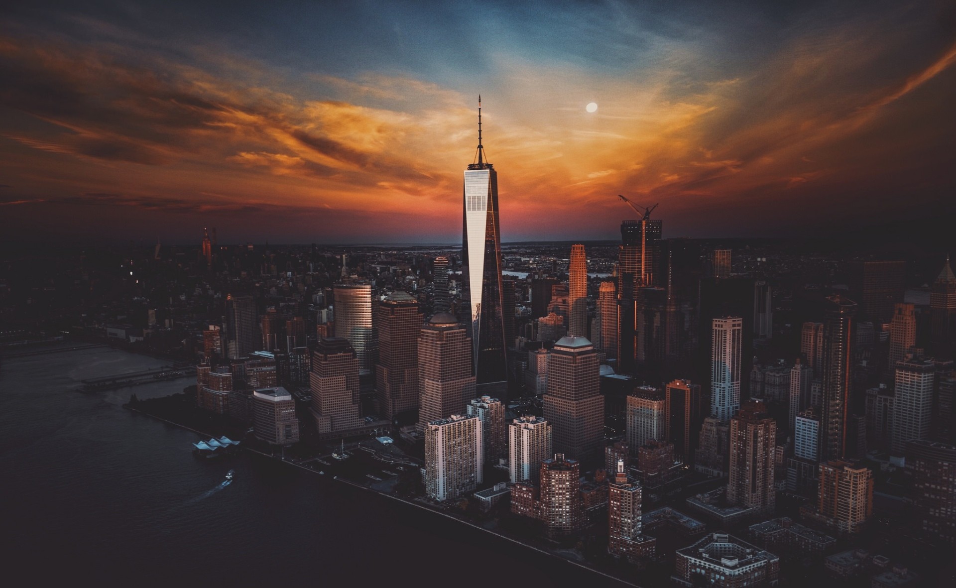 Cityscape New York City Sunset Skyscraper One World Trade Center 1920x1181