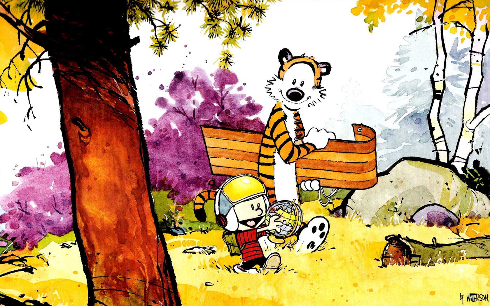 Calvin And Hobbes Cartoon Trees 1680x1050