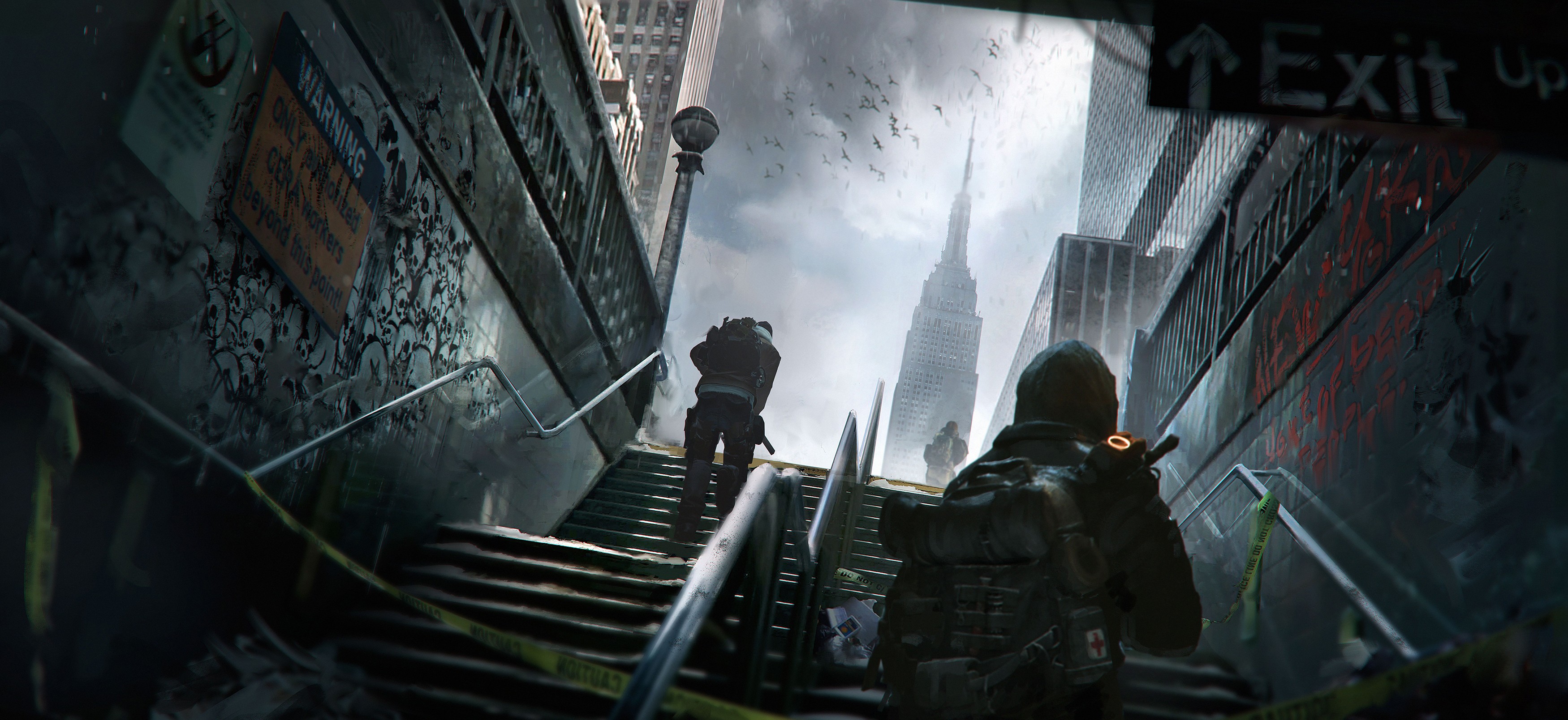 Video Games Artwork Tom Clancys The Division Low Angle Video Game Art Subway Skyscraper 3500x1609