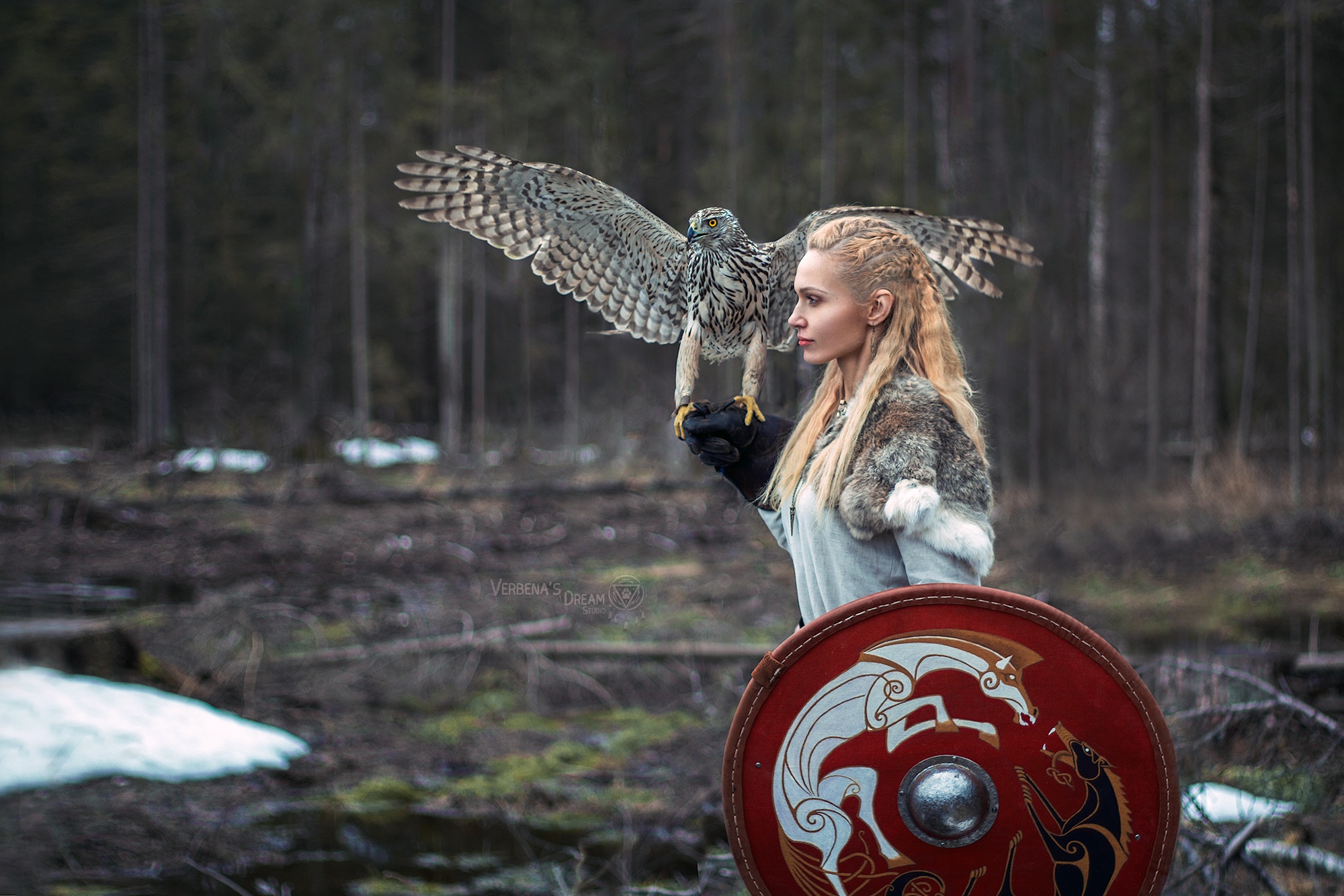Darya Lefler Women Model Blonde Braided Hair Costumes Cosplay Vikings Shield Shields Portrait Outdoo 2000x1334