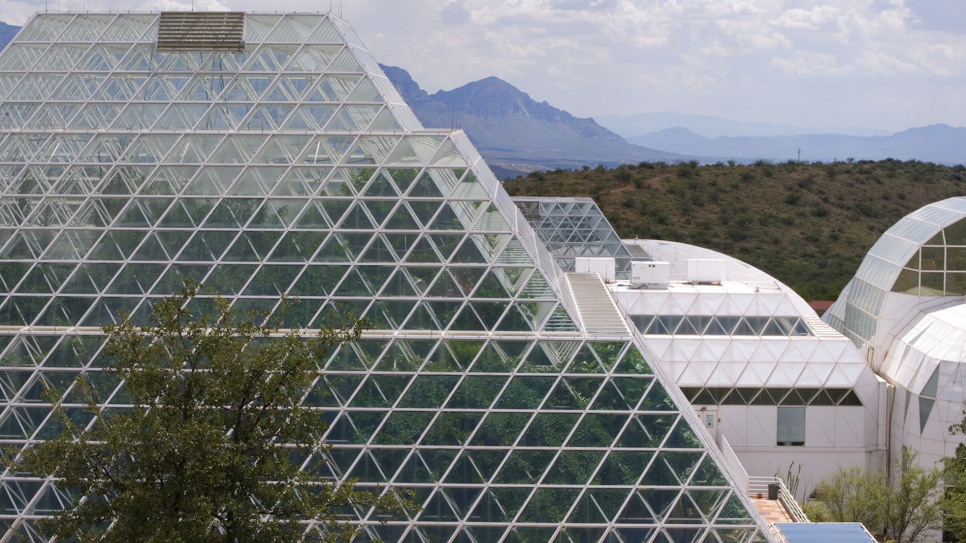 Nature Landscape Building Science Technology Laboratories Pyramid Arizona USA Trees Hills Futuristic 1920x1080